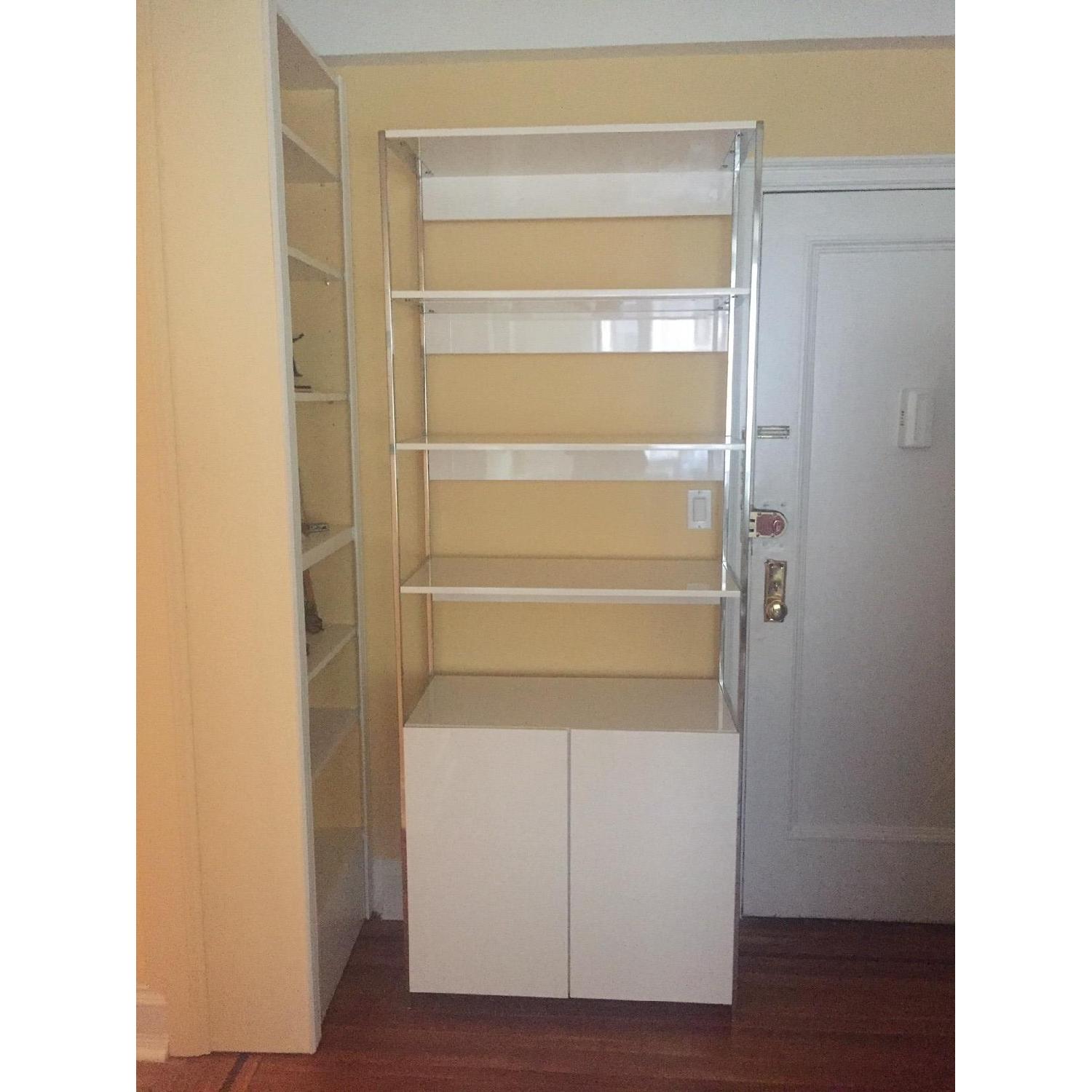 West Elm White Lacquer Bookcase w/ Cabinet - image-5