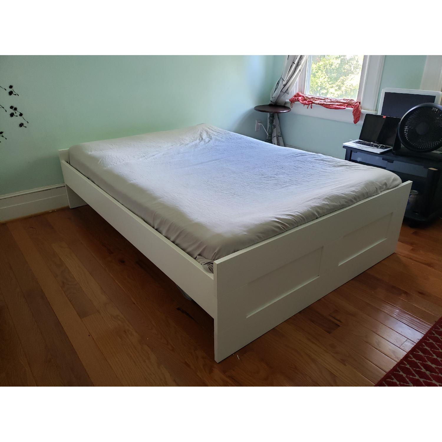 Ikea Brimnes White Bed Frame w/ Slated Bed Base - image-1