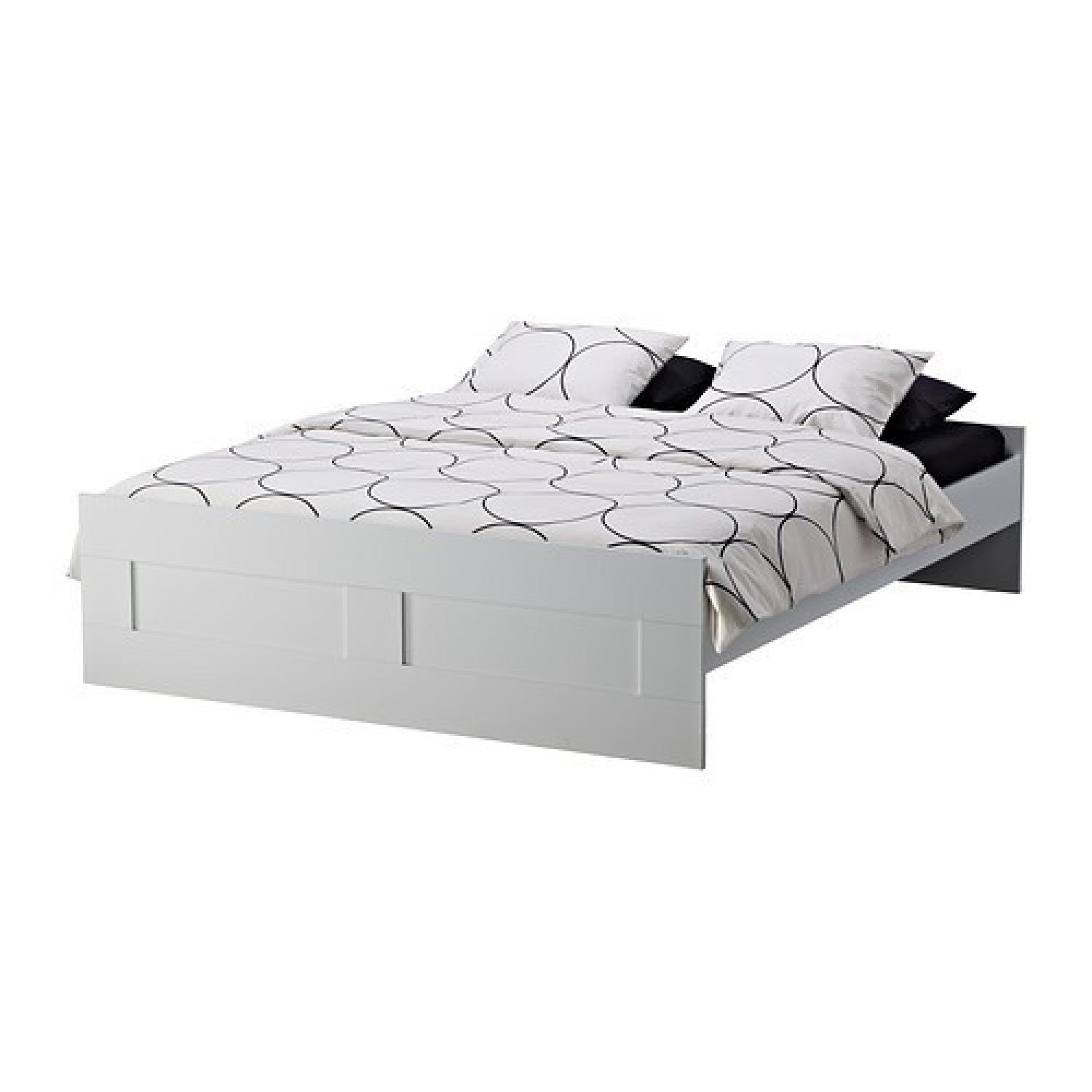 Ikea Brimnes White Bed Frame w/ Slated Bed Base - image-0