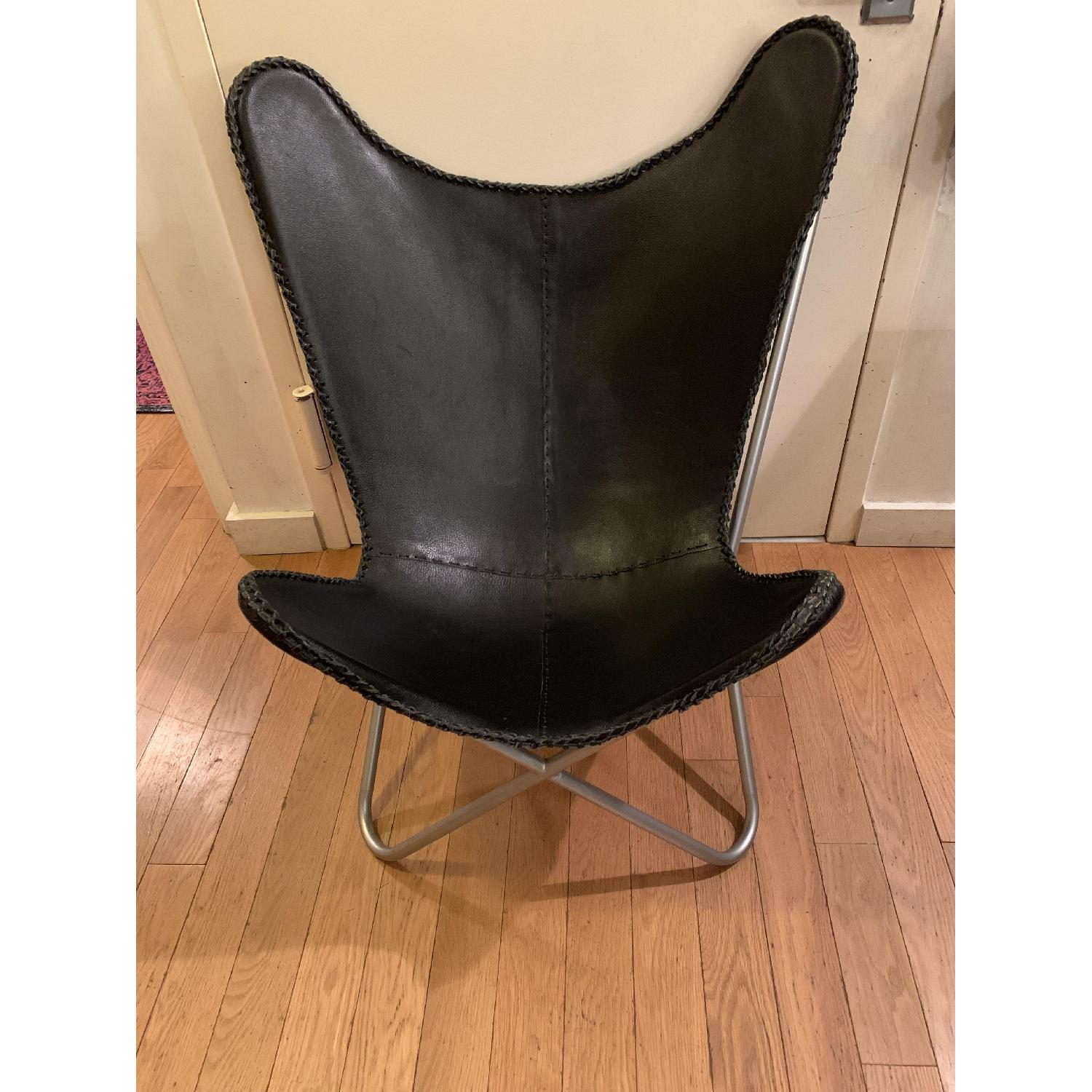CB2 Black Leather Butterfly Chair - image-1