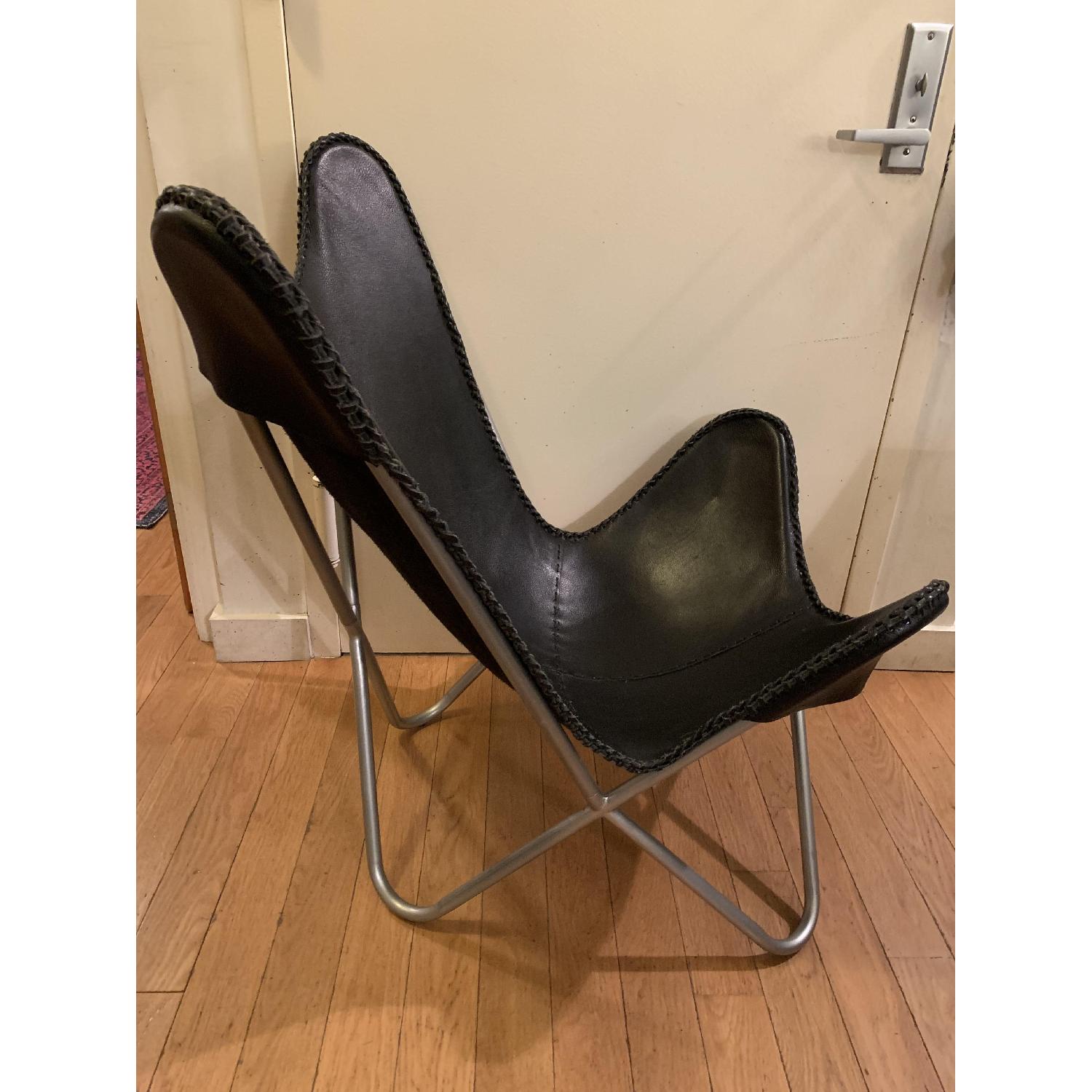 CB2 Black Leather Butterfly Chair - image-3