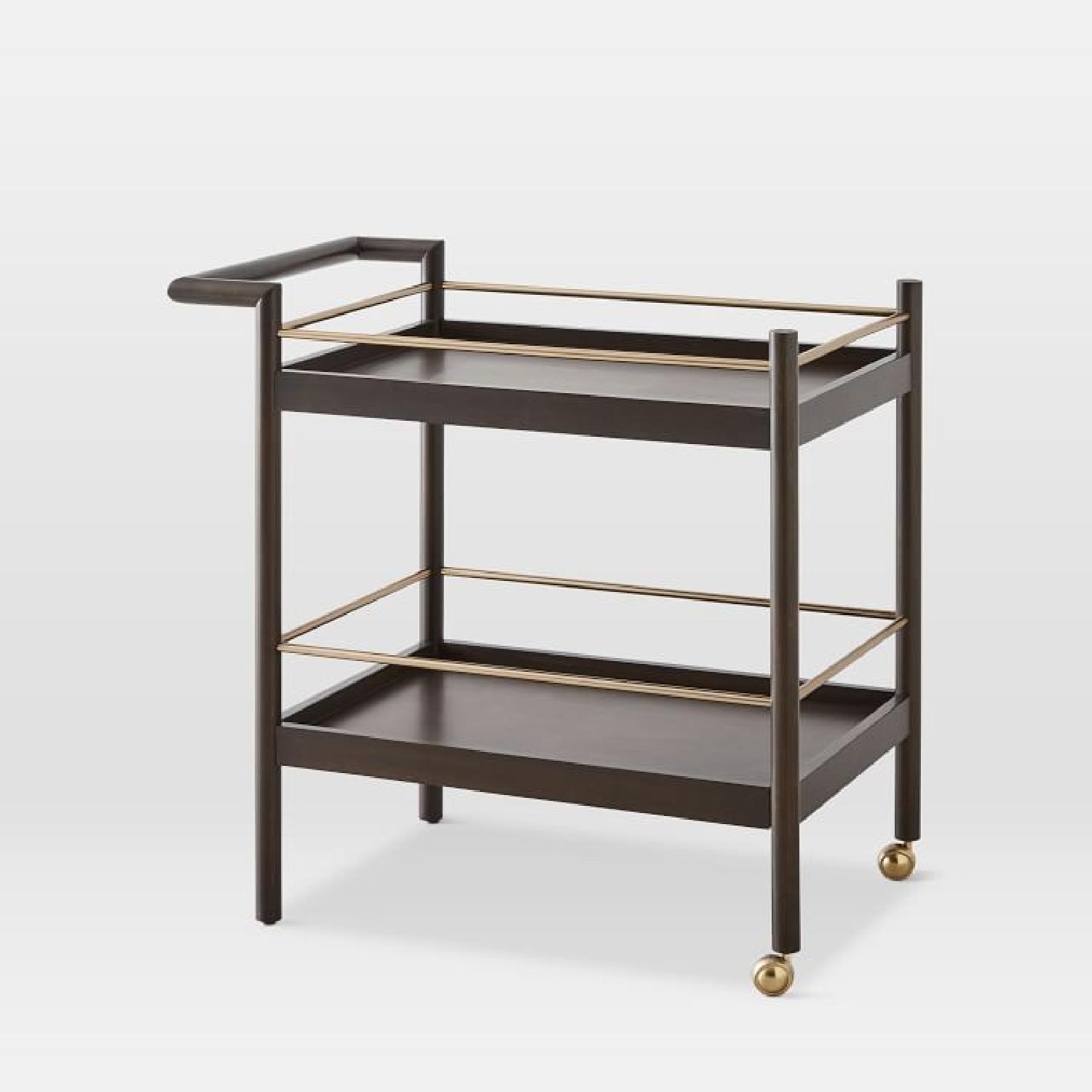 West Elm Dark Brown Wood Brass Bar Cart Aptdeco