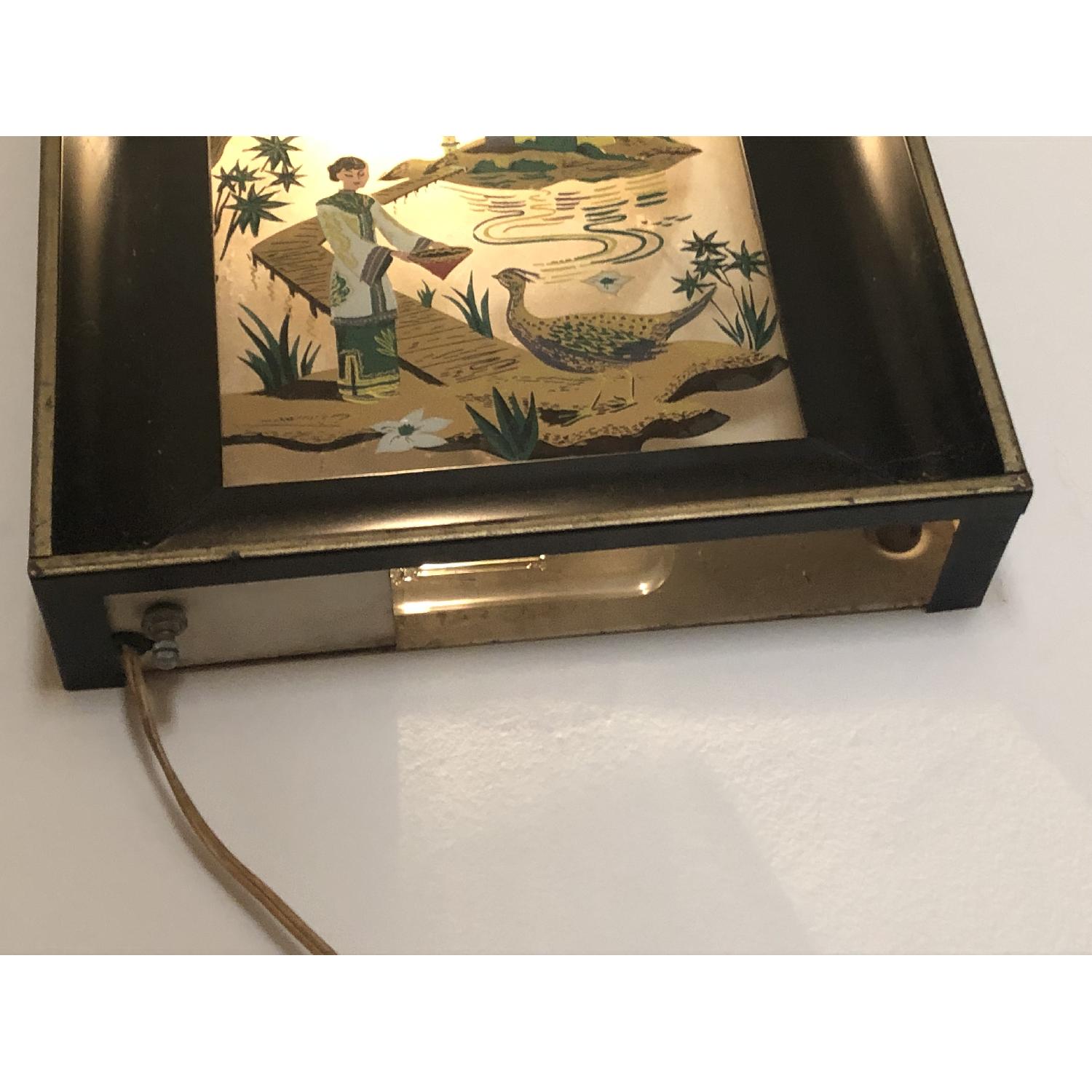 Vintage Lighted Shadowbox Wall Lamp w/ Painted Glass Art - image-2