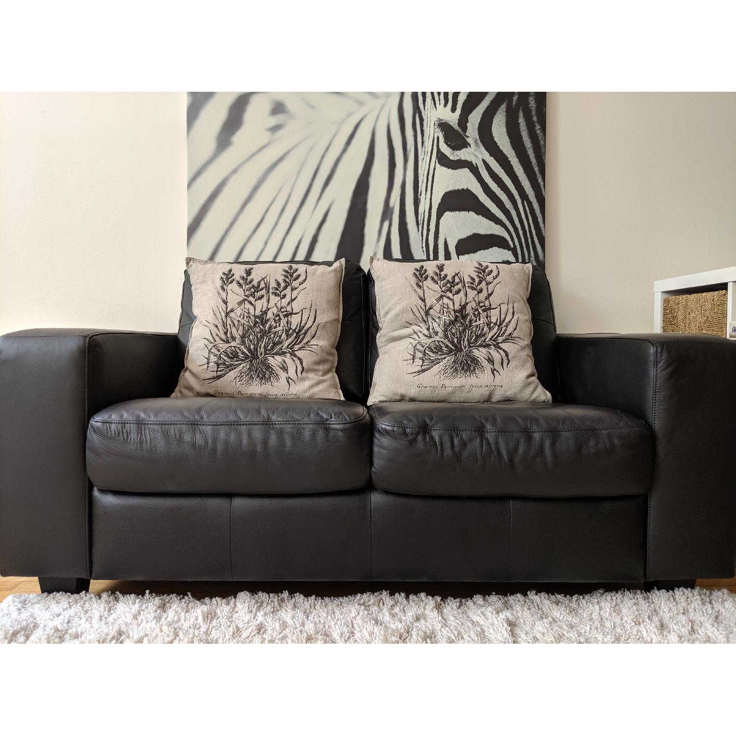 Ikea Modern Black Leather Loveseat AptDeco