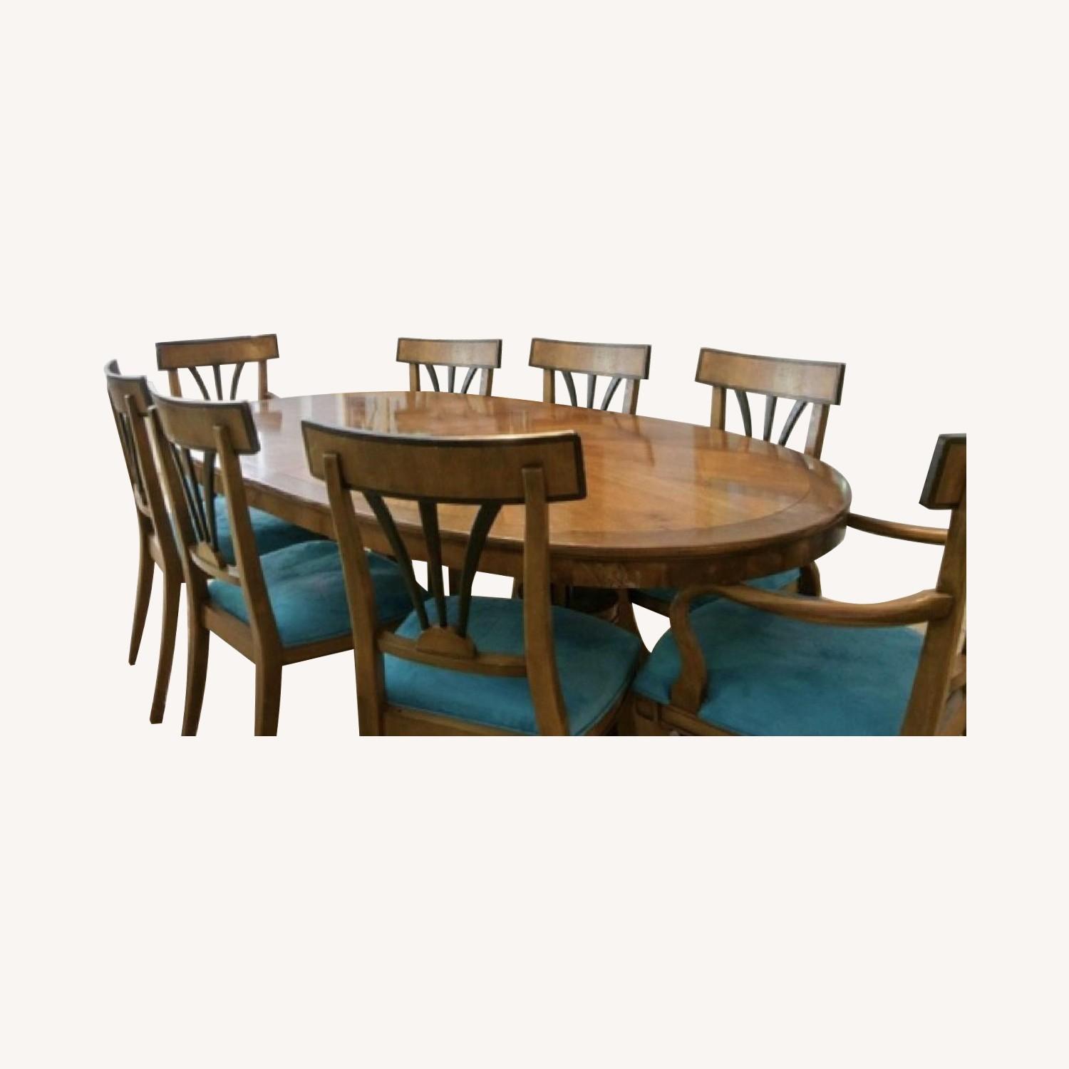 Vintage Wood Dining Table w/ 8 Chairs - AptDeco