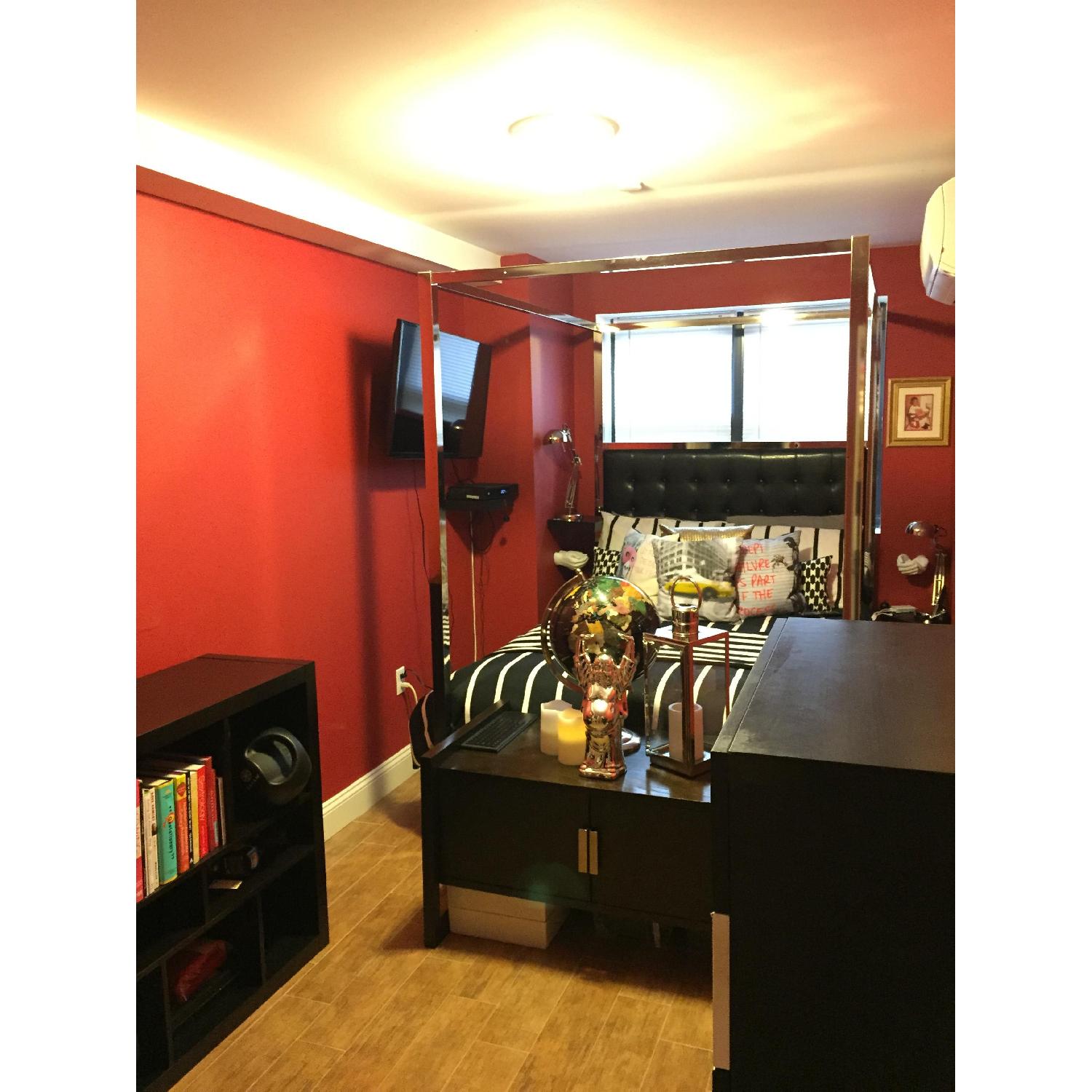 InspireQ Black Leather & Chrome Canopy Bed - image-2