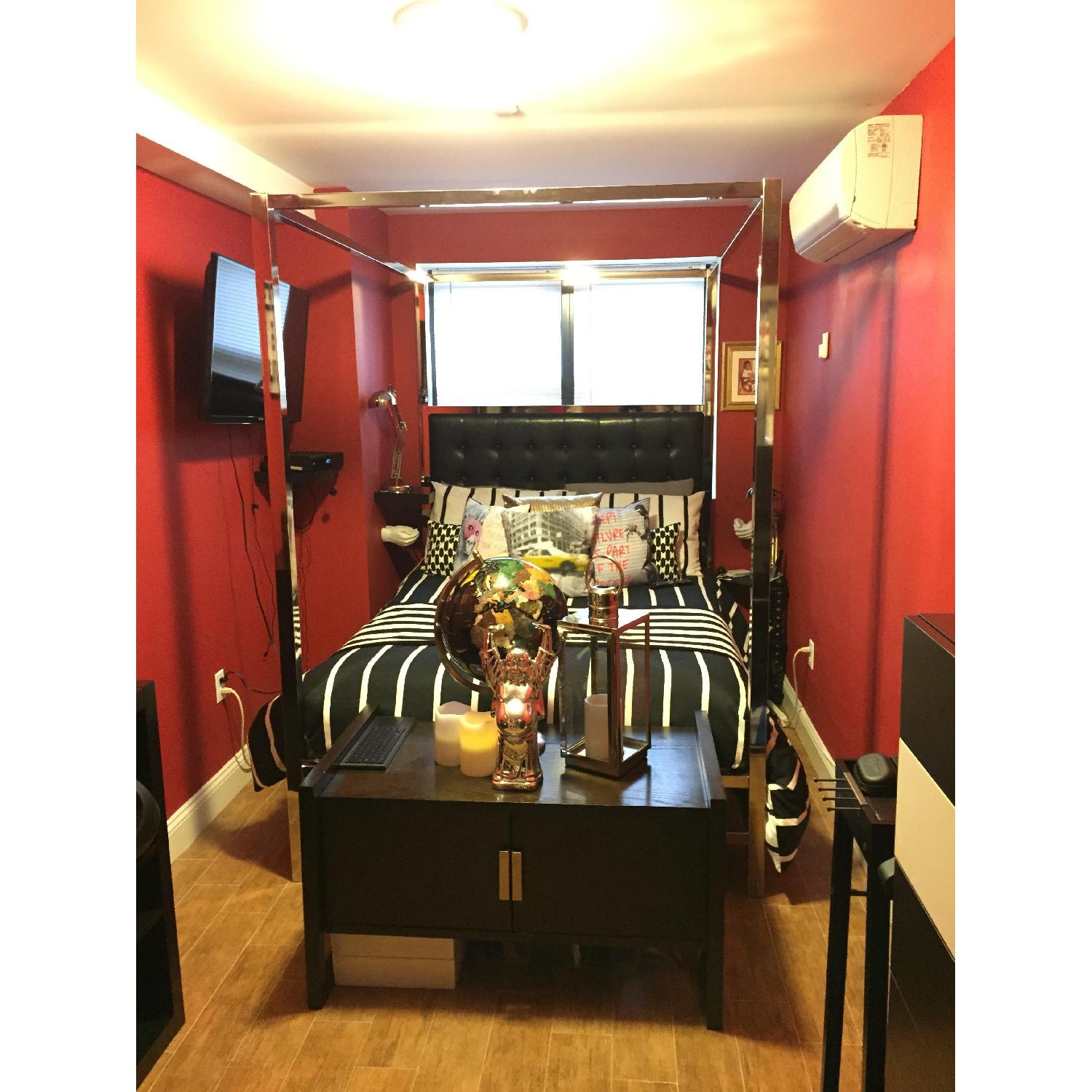 InspireQ Black Leather & Chrome Canopy Bed - image-3