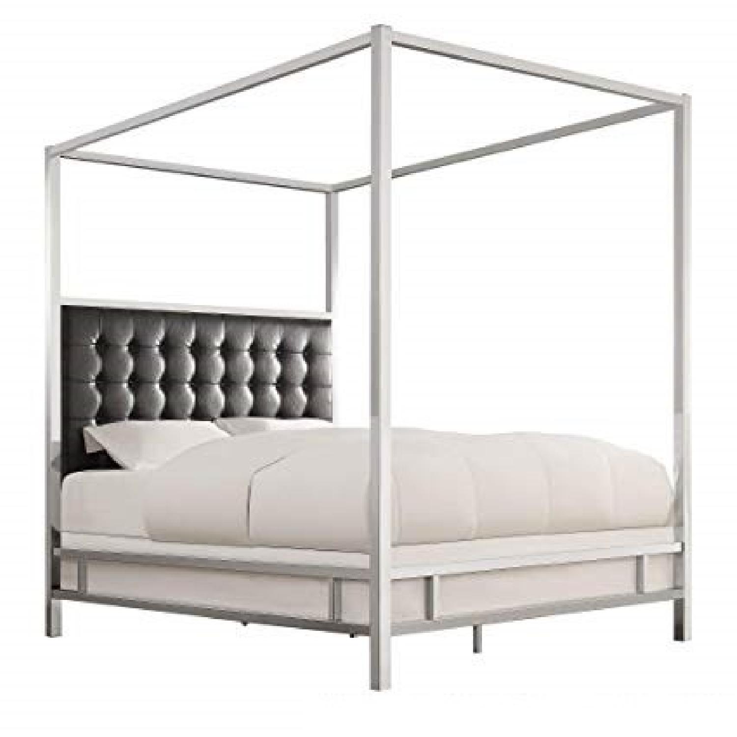 InspireQ Black Leather & Chrome Canopy Bed - image-0