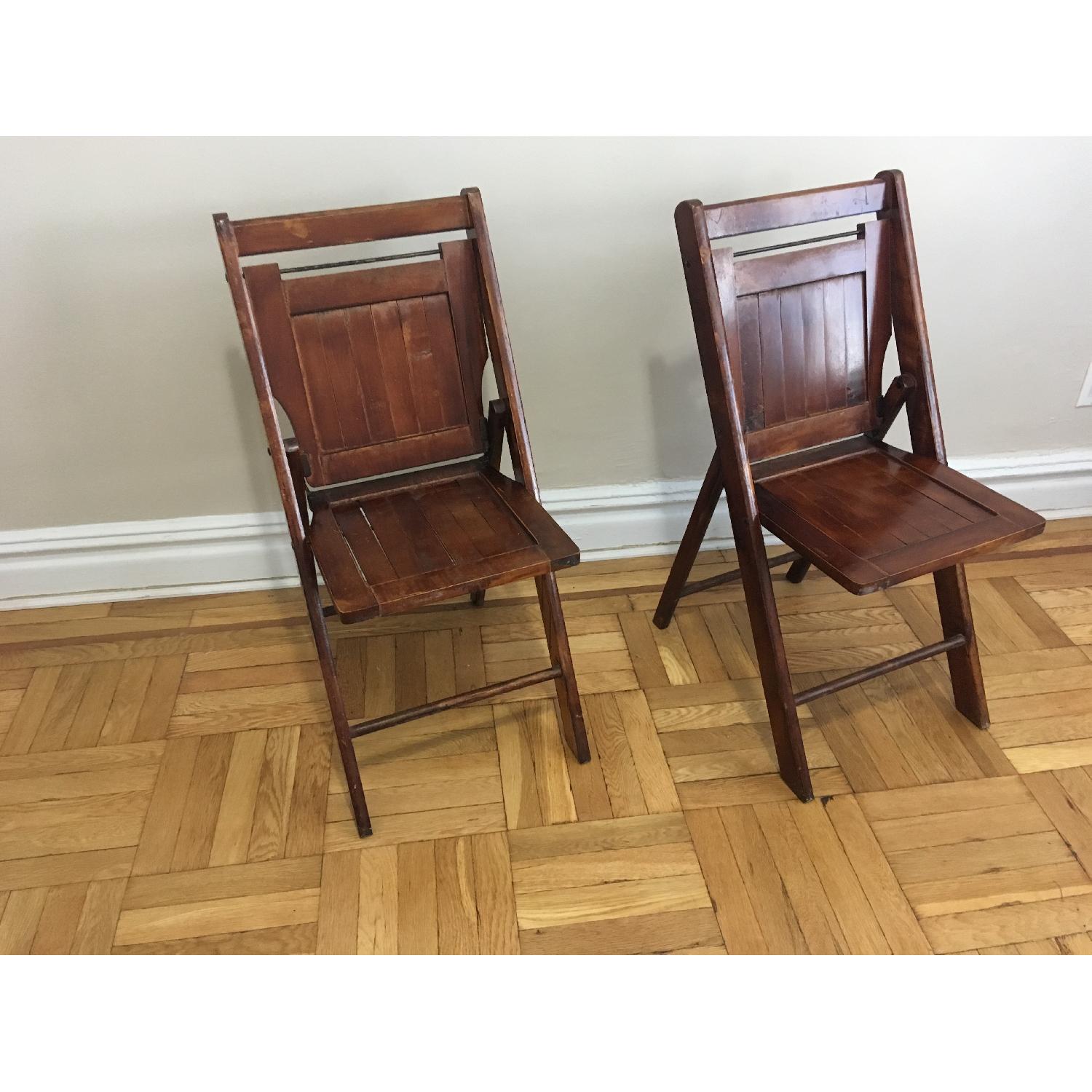 Vintage Wood Slat Folding Chairs - image-1