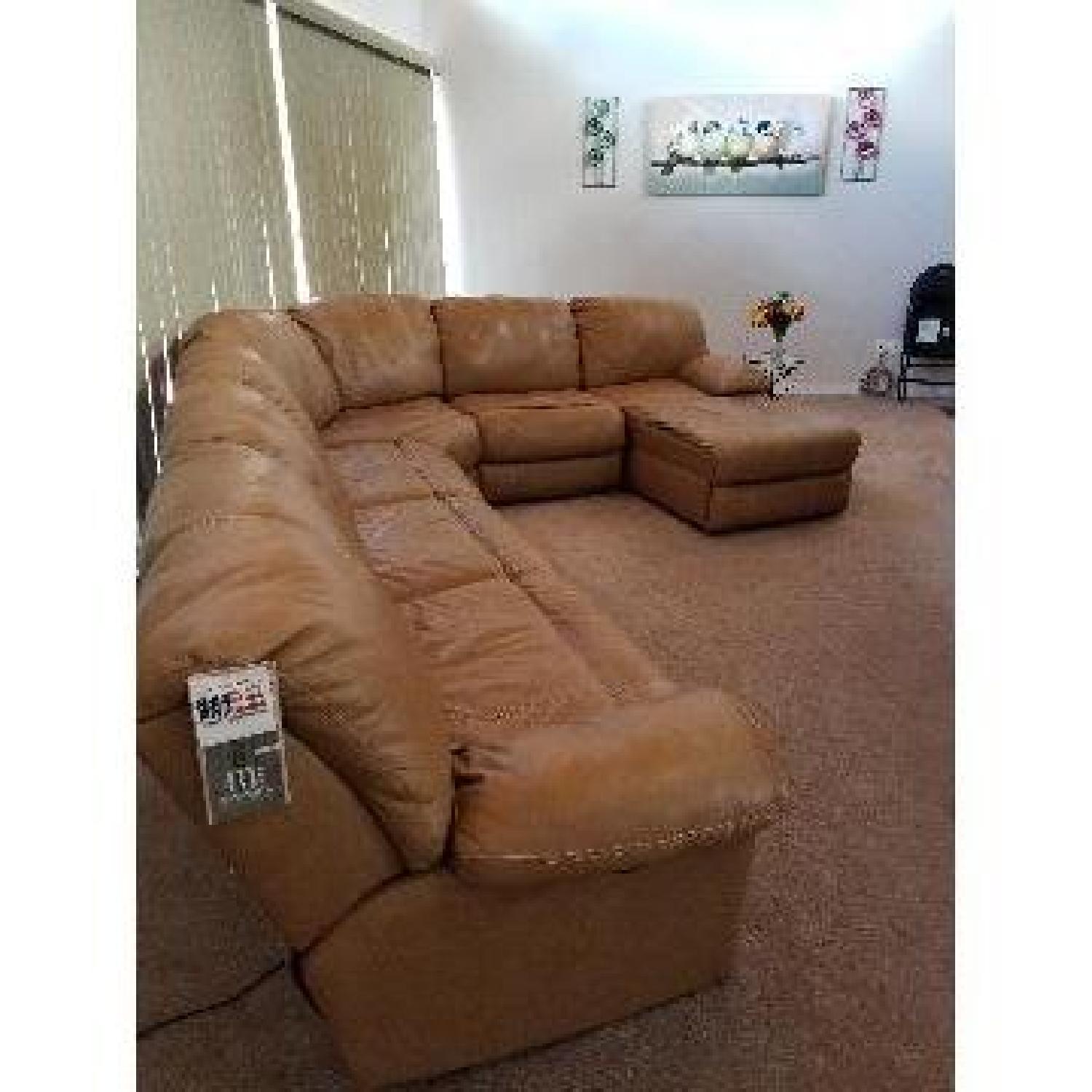 Metropia 5 Piece Tan Leather Sectional Sofa - image-1