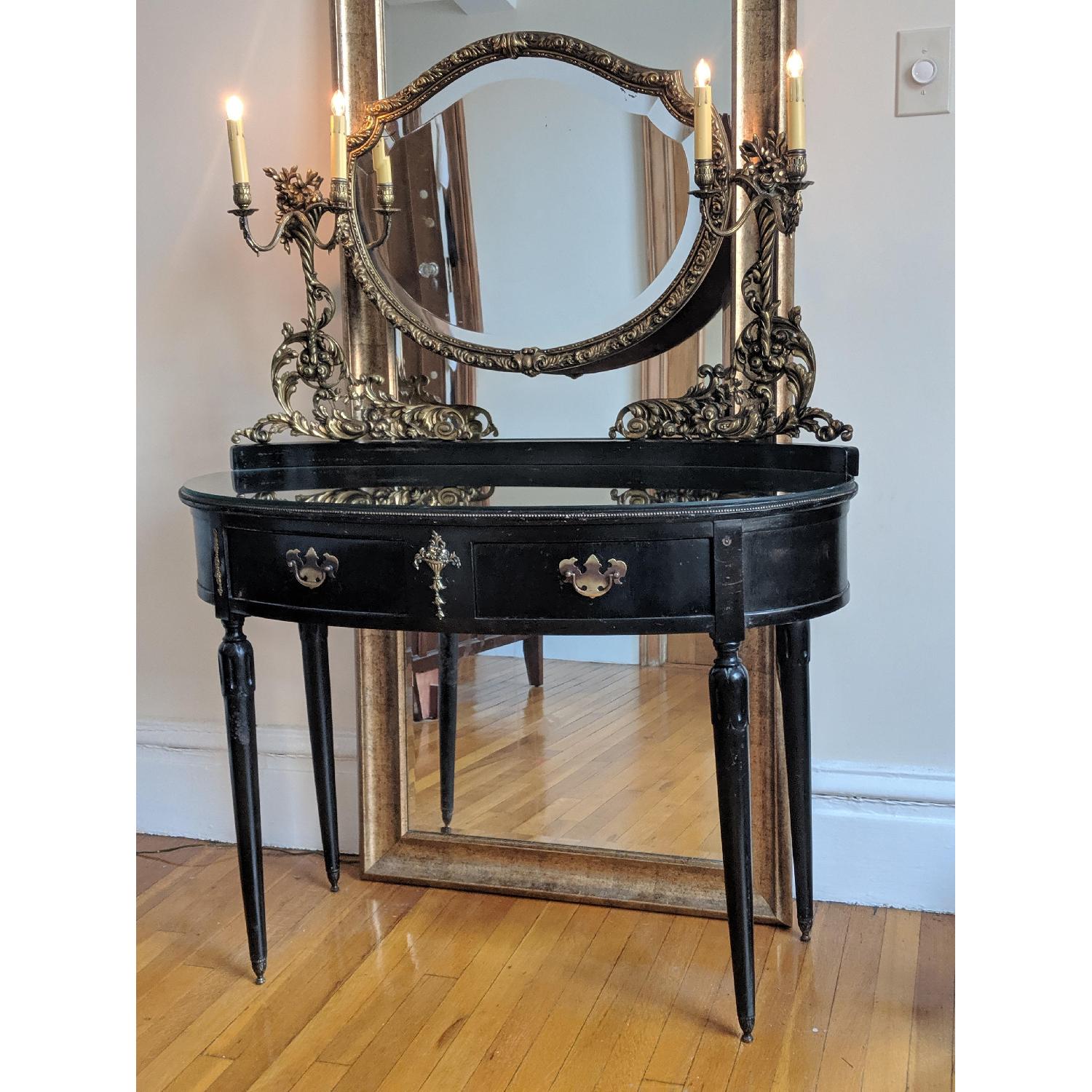 Vintage French Provincial Vanity w/ Lights & Glass AptDeco