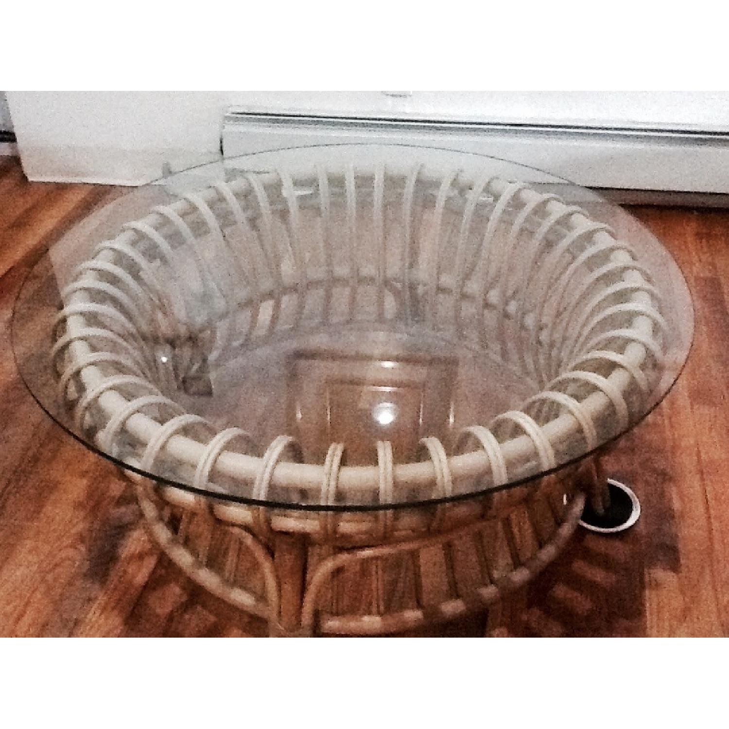Glass Top Coffee Table w/ Looped Design Rattan Base - image-1