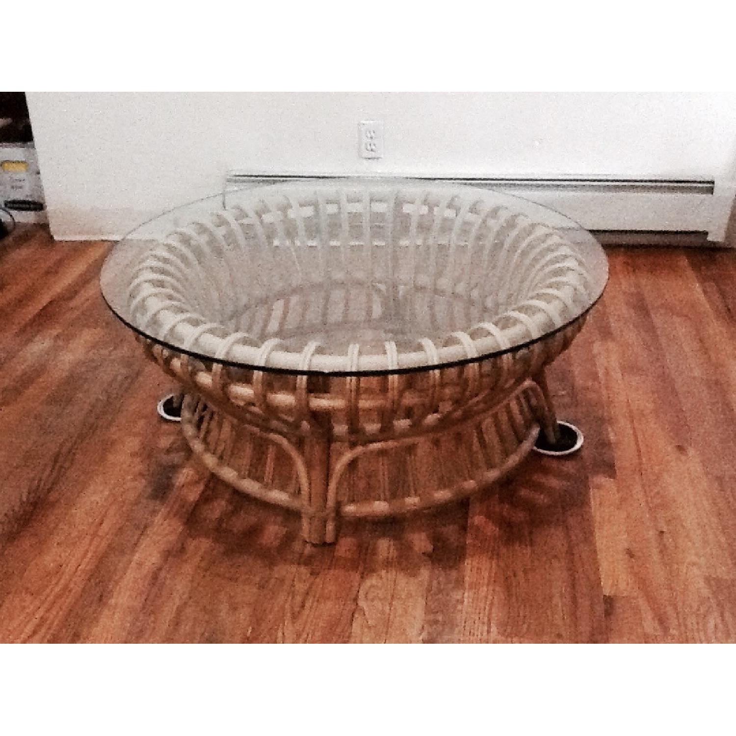 Glass Top Coffee Table w/ Looped Design Rattan Base - image-2