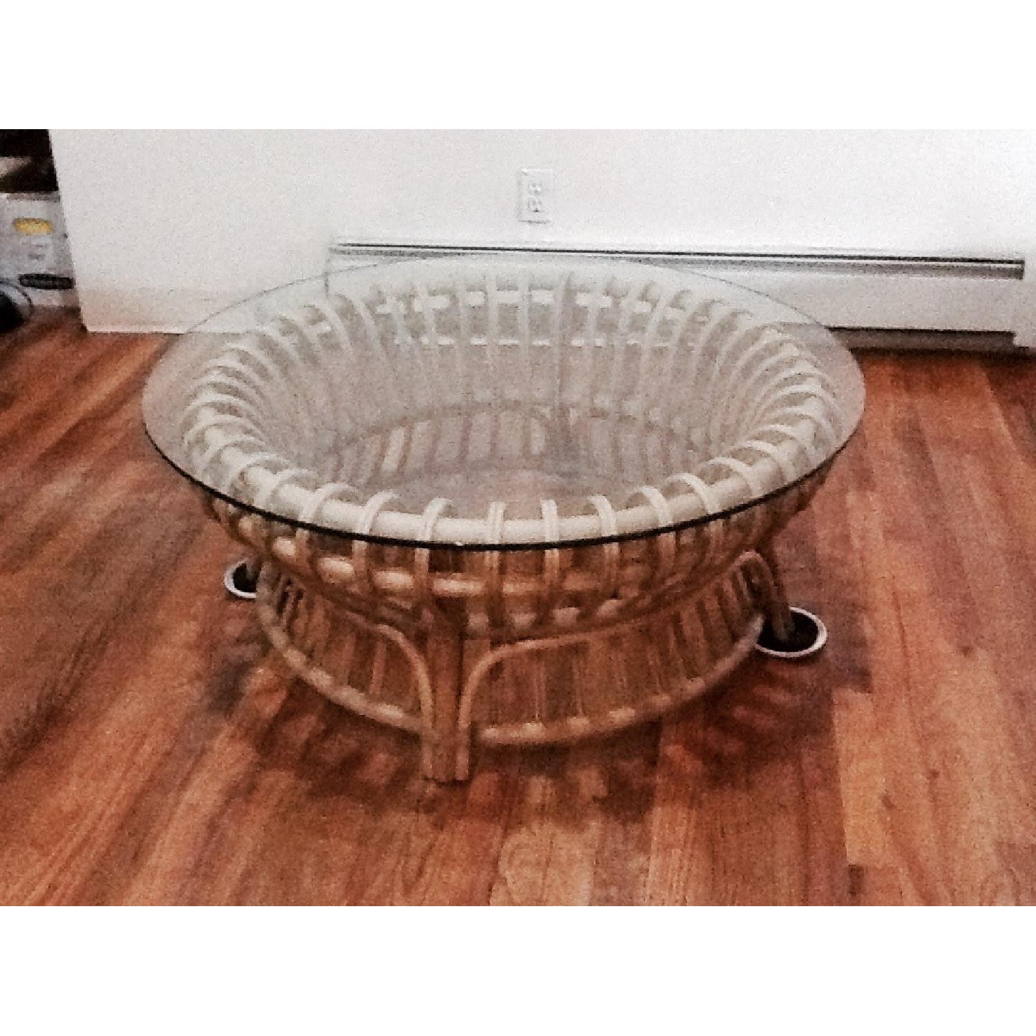 Glass Top Coffee Table w/ Looped Design Rattan Base - image-3
