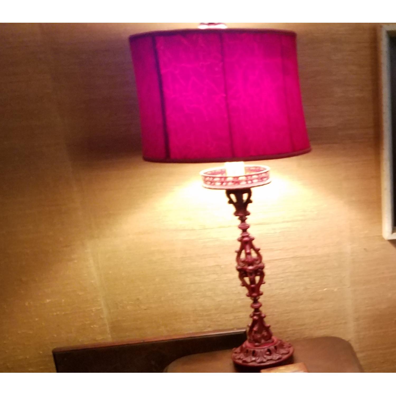 Red Metal Table Lamp W Fabric Shade Aptdeco