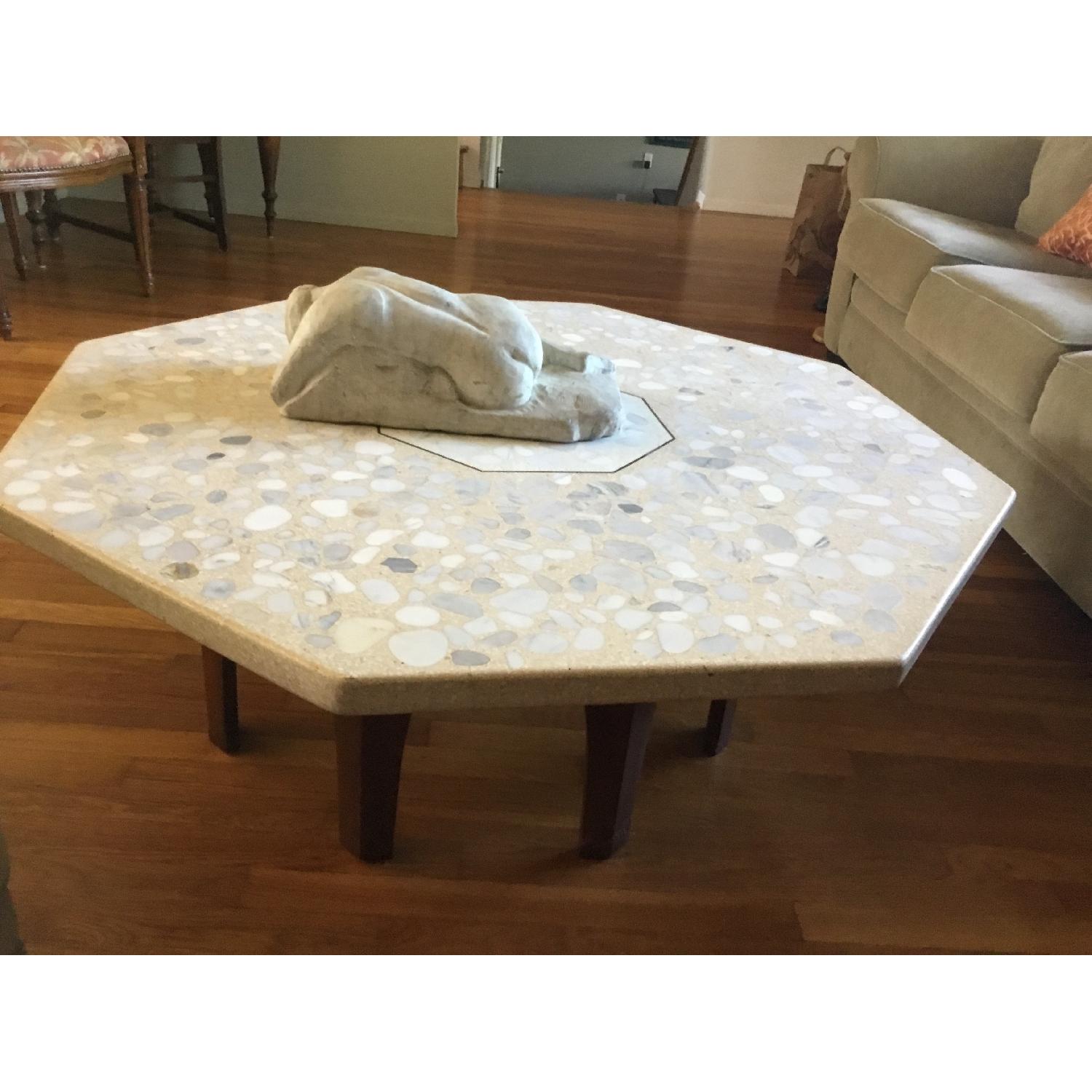 Custom Made Marble Top Wood Base Coffee Table - image-5