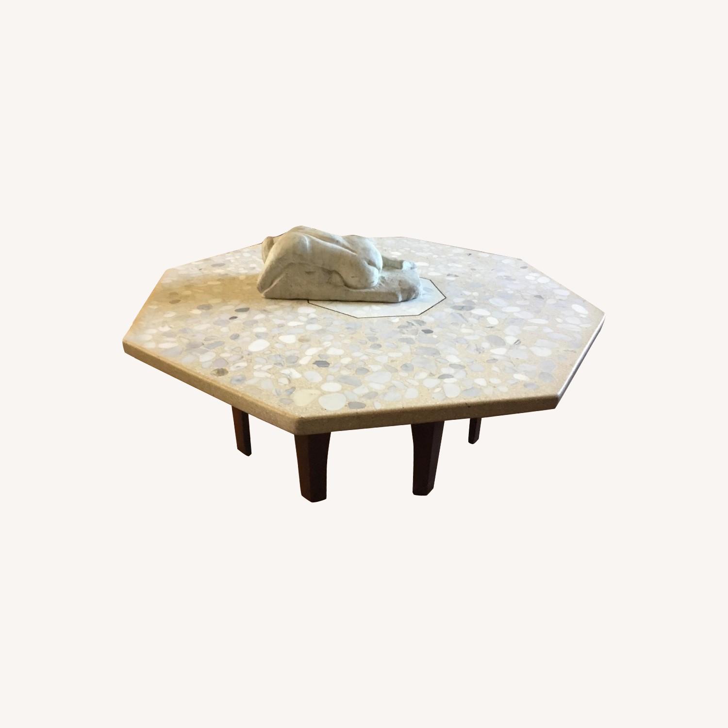 Custom Made Marble Top Wood Base Coffee Table AptDeco