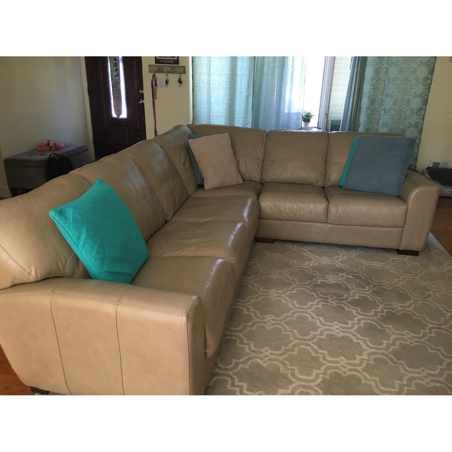 Raymour & Flanigan Beige Leather Sectional Sofa - image-2