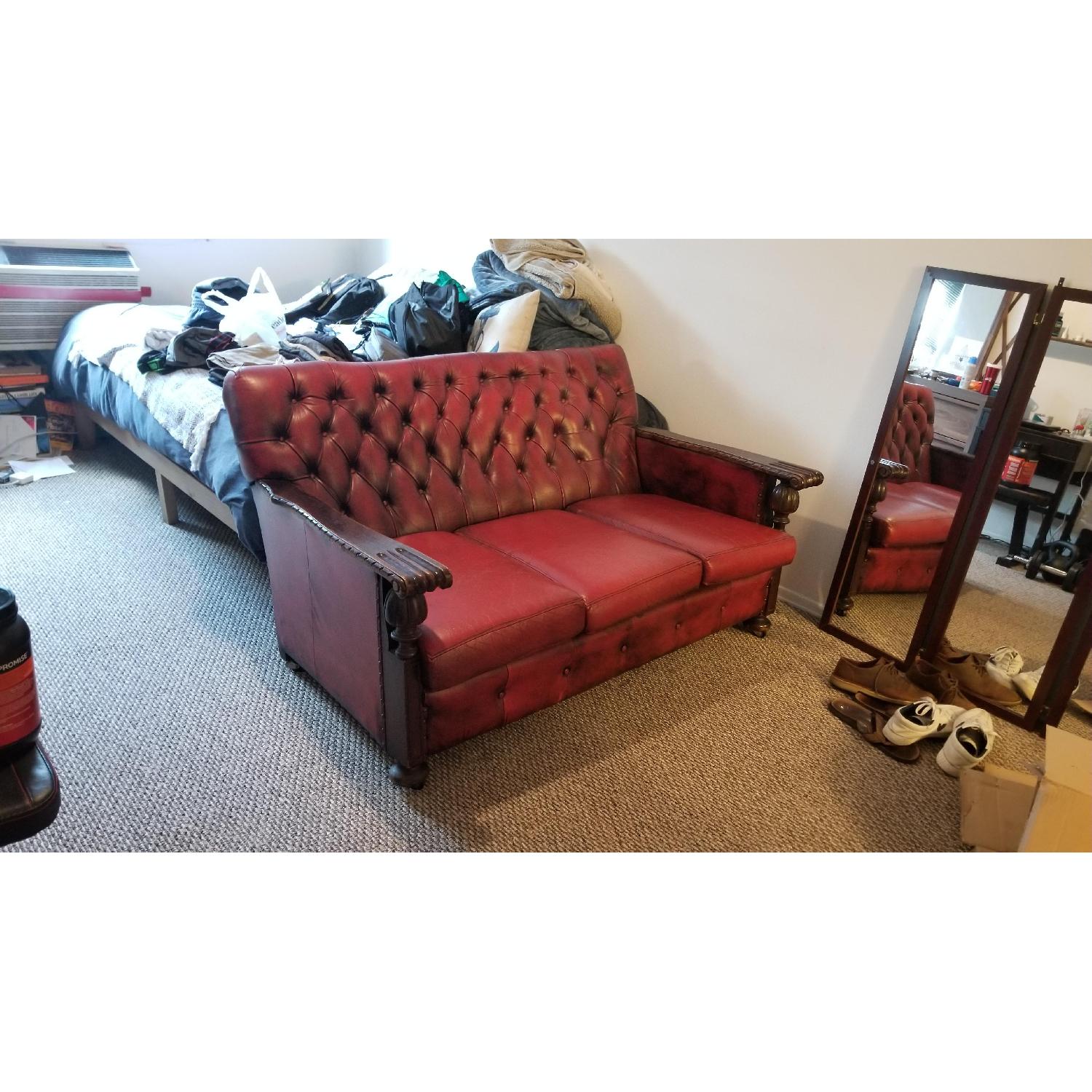 Vintage Red Leather Sofa - image-1