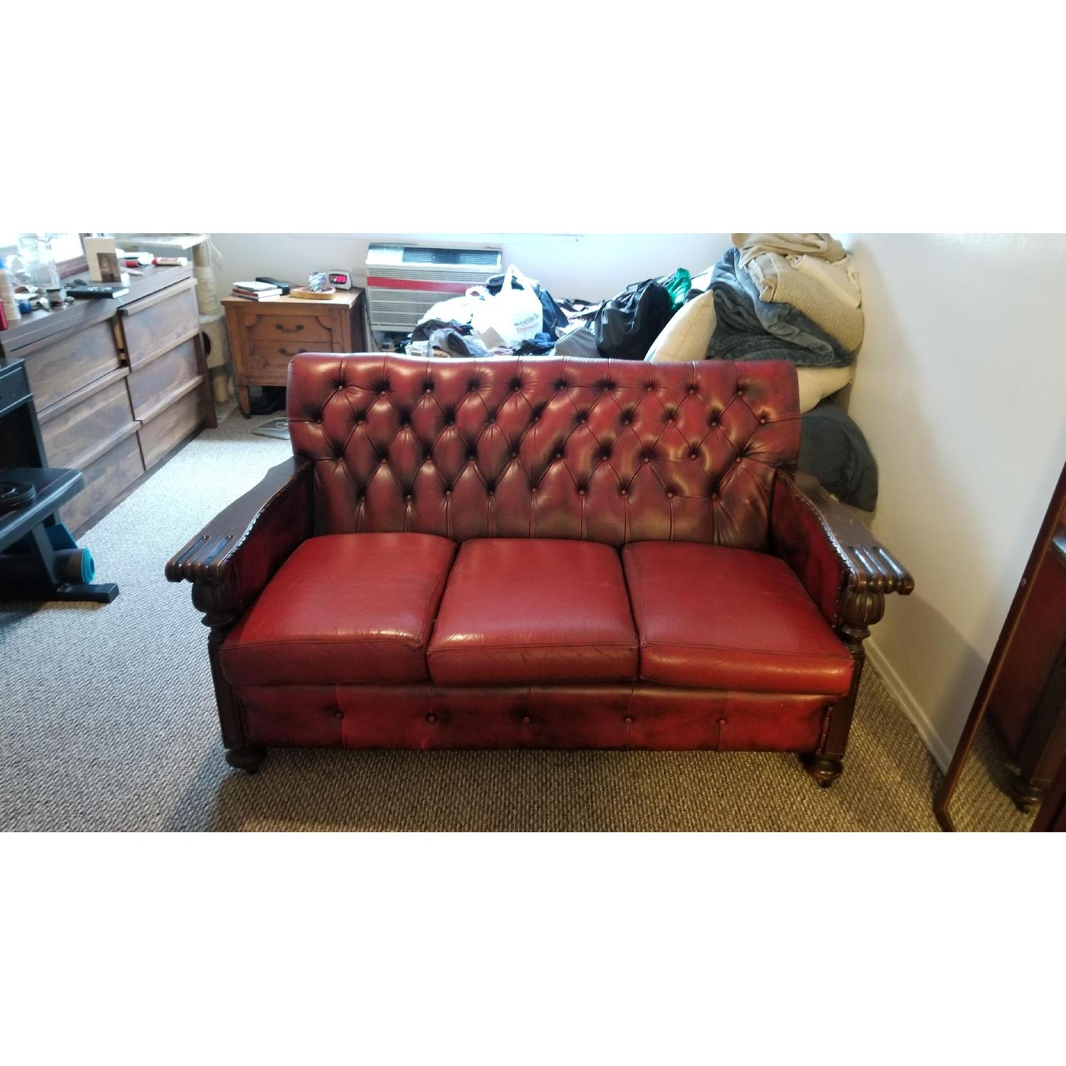 Vintage Red Leather Sofa - image-2