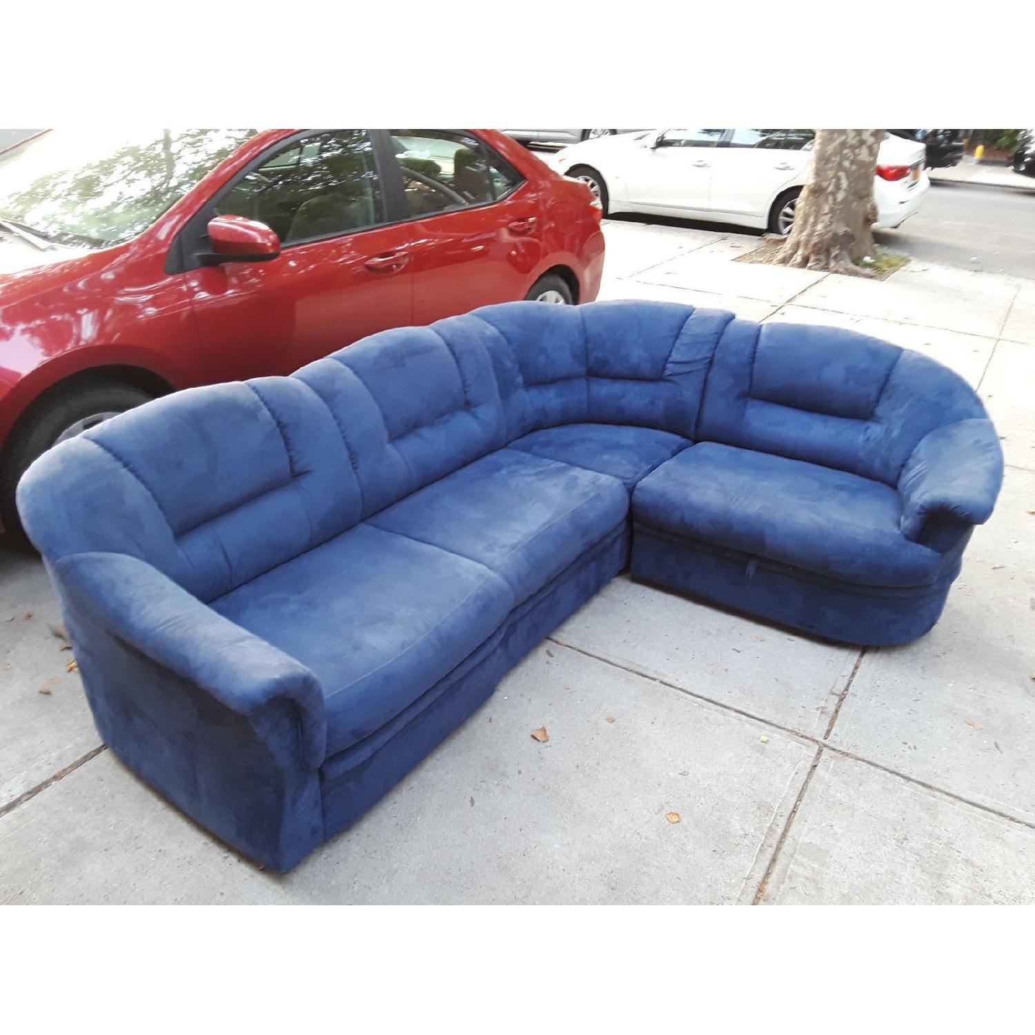 Blue Natural Fabric Sleeper Sectional Sofa - image-1