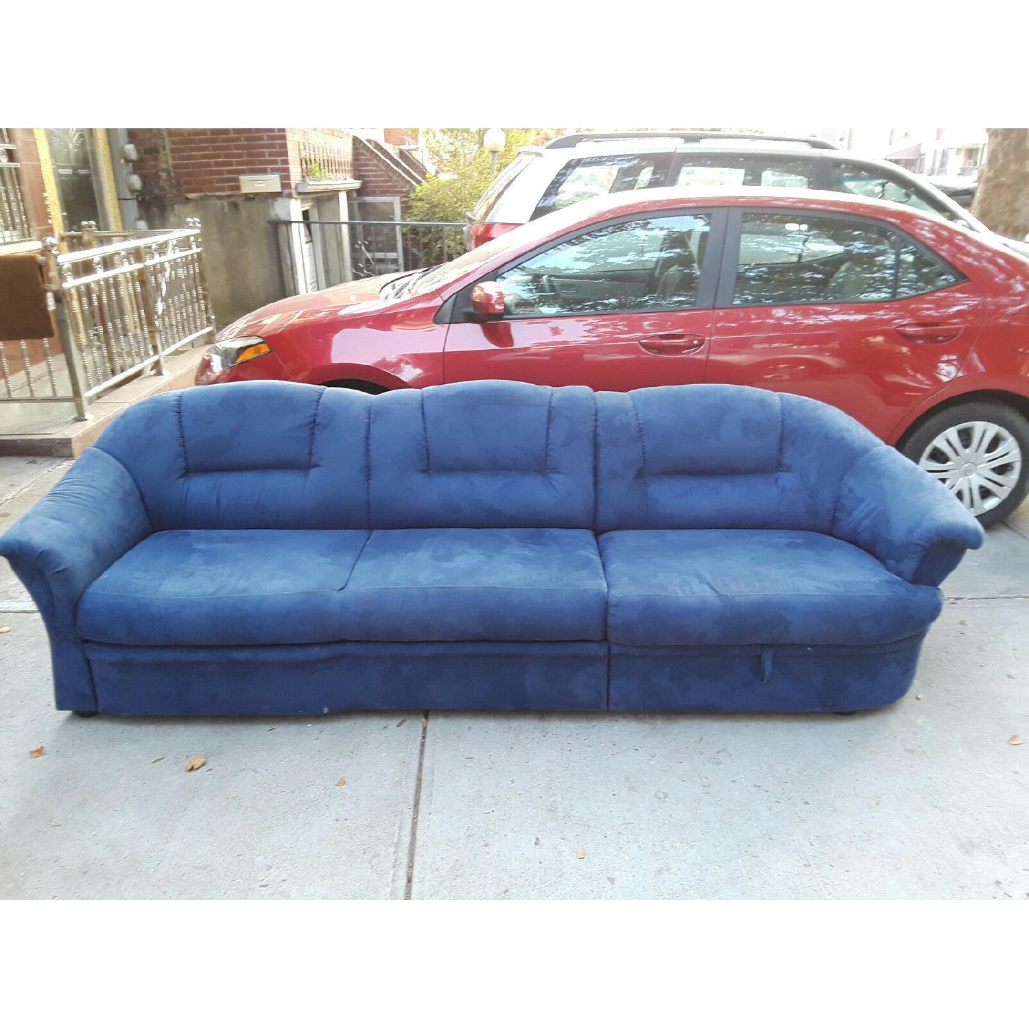 Blue Natural Fabric Sleeper Sectional Sofa - image-2