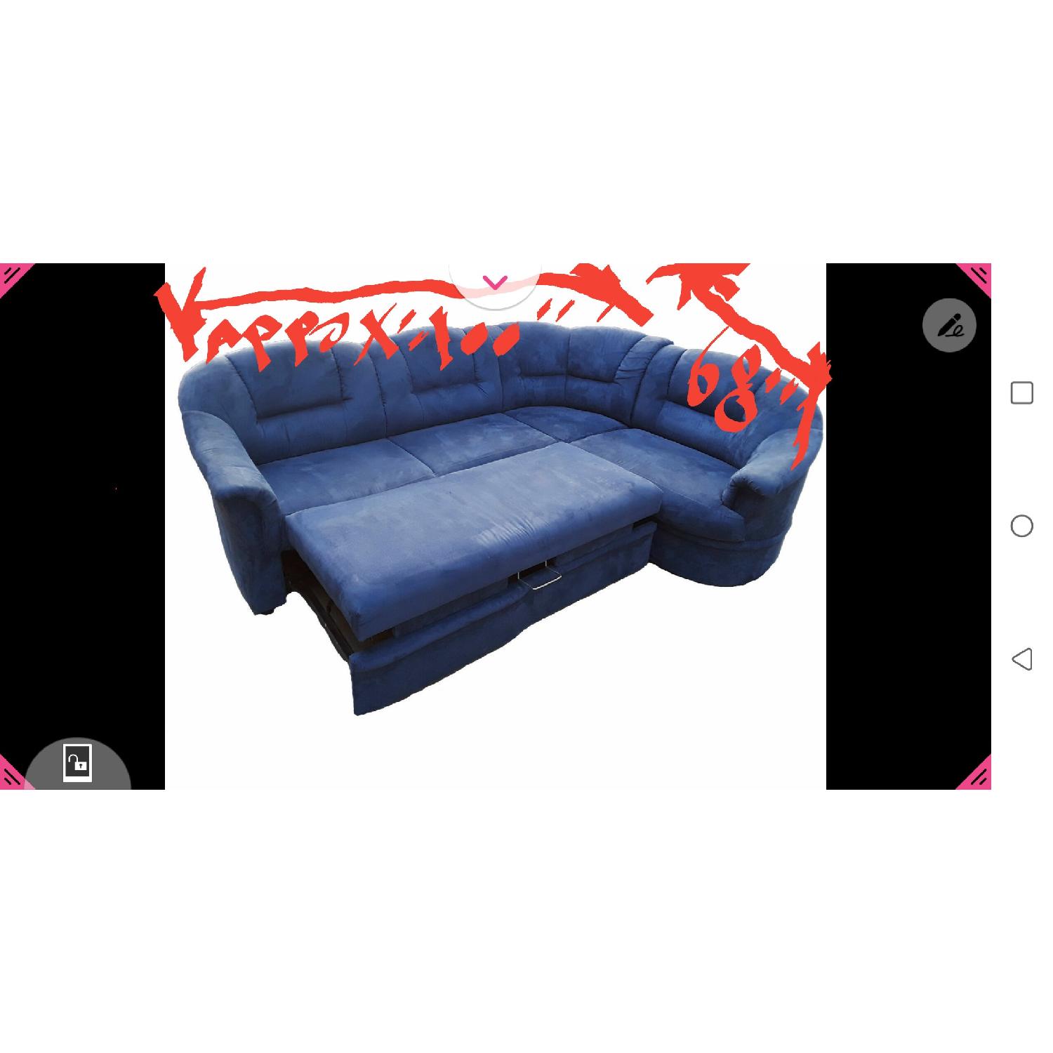 Blue Natural Fabric Sleeper Sectional Sofa - image-3