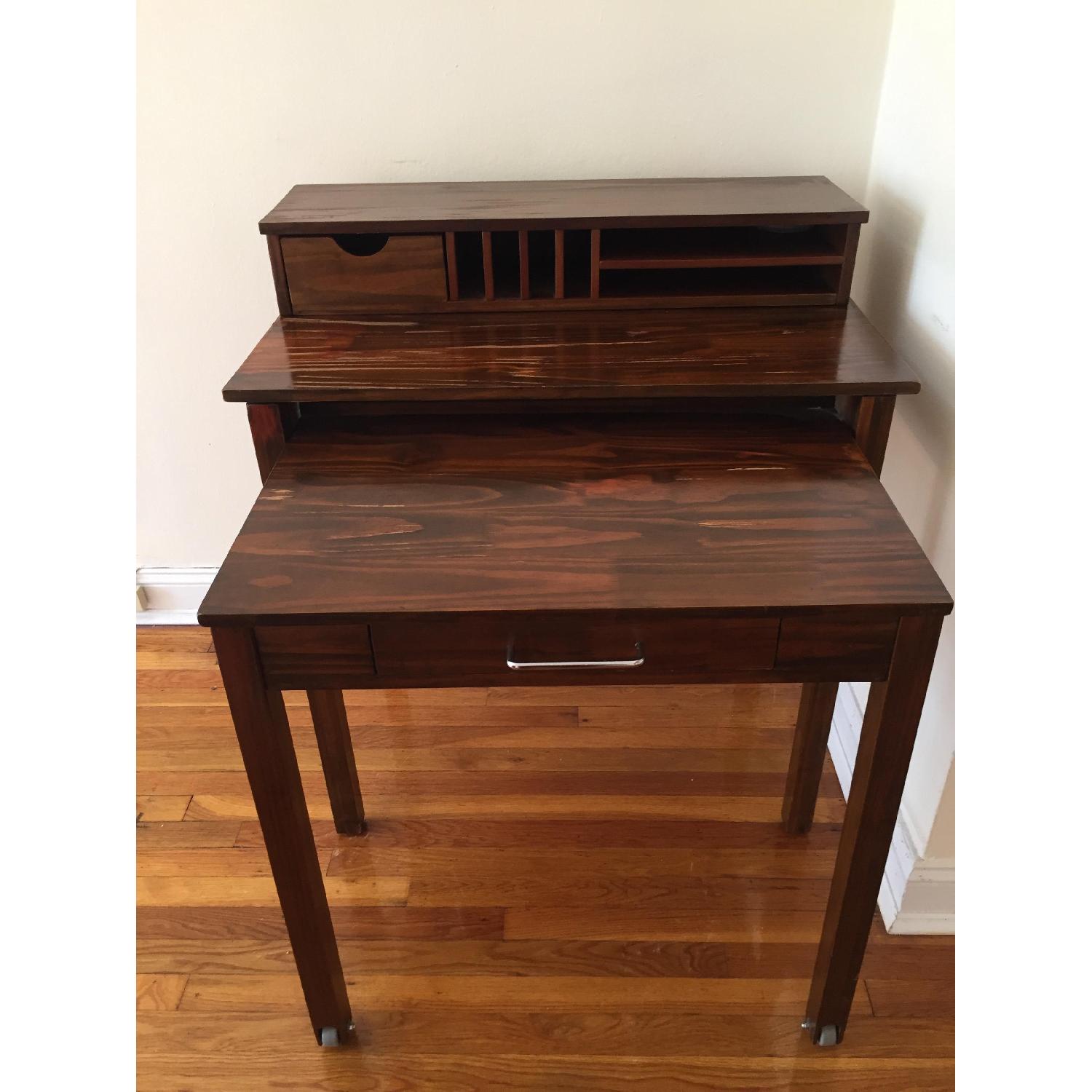 Vintage Mid Century Solid Wood Rolling Desk - image-2