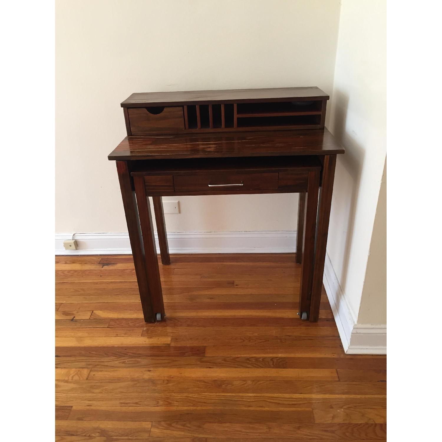 Vintage Mid Century Solid Wood Rolling Desk - image-3
