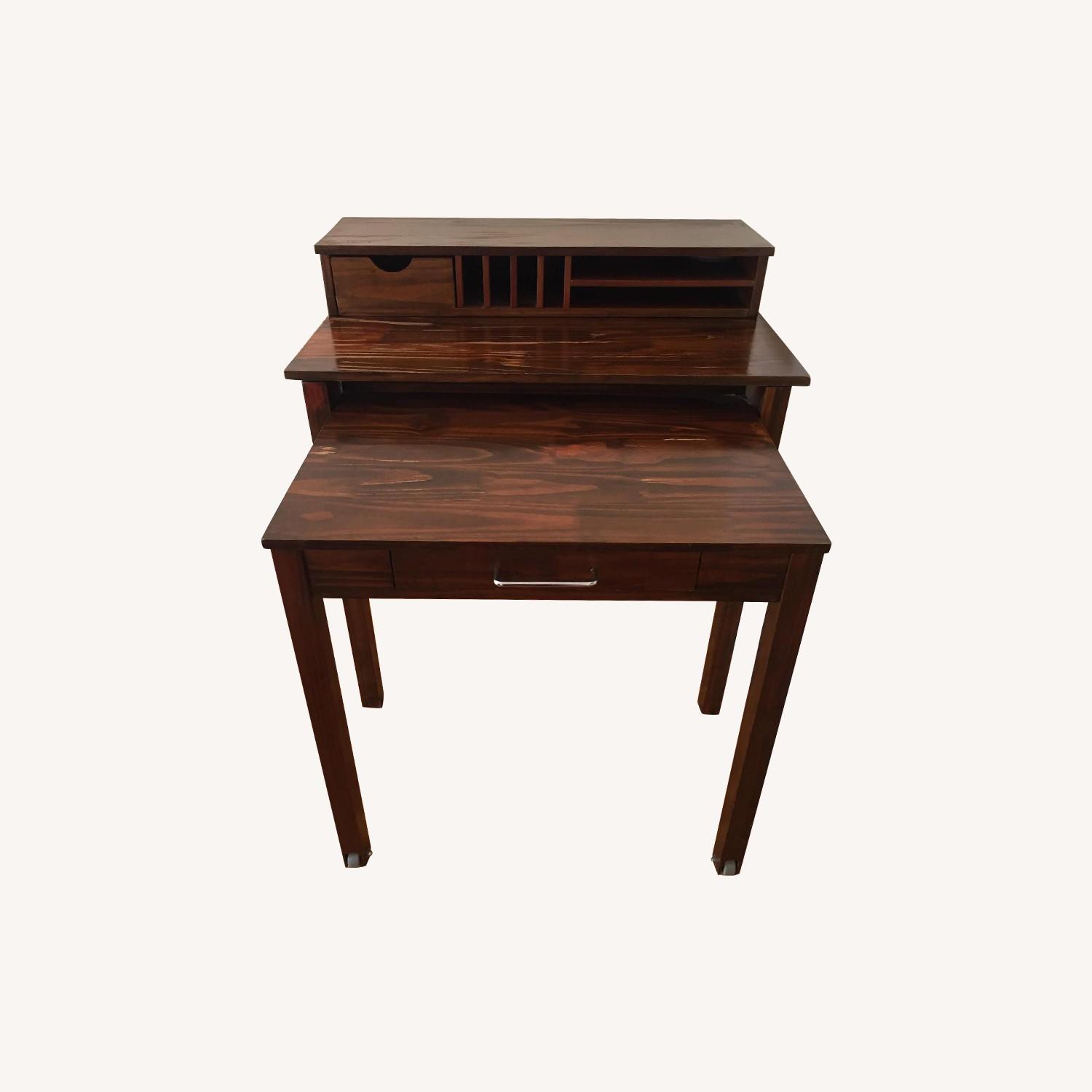 Vintage Mid Century Solid Wood Rolling Desk - image-0