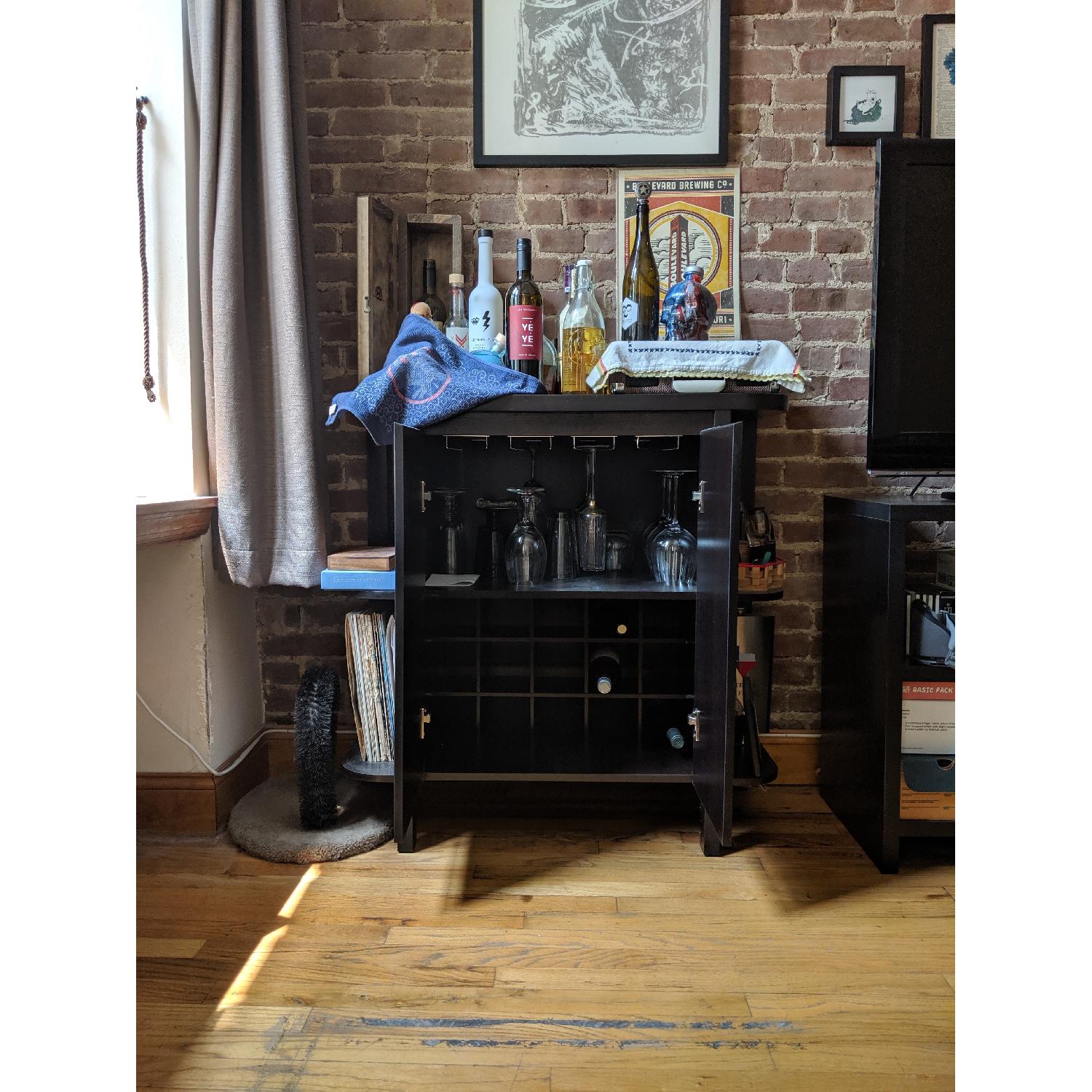 Crate & Barrel Black Wooden Bar & Wine Cabinet - image-3