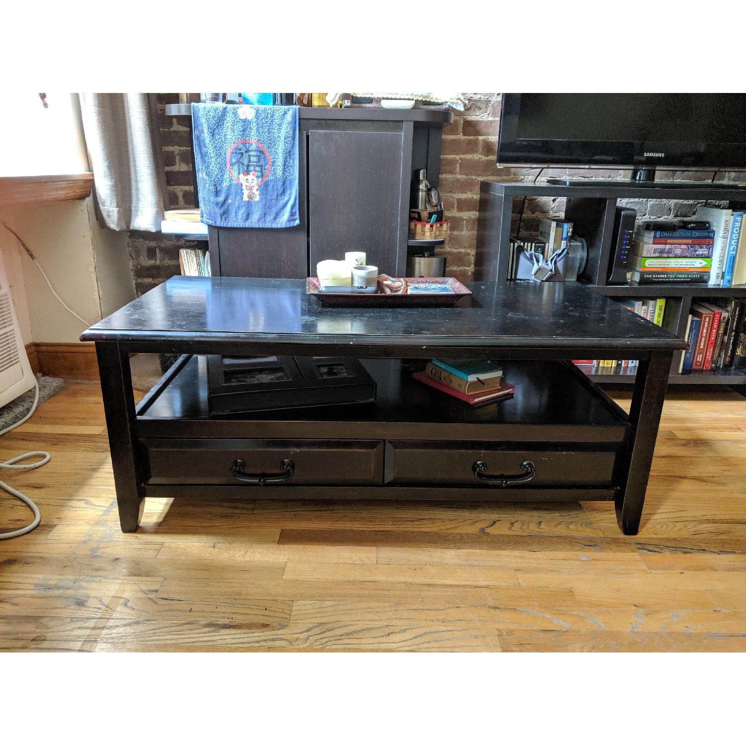 Pier 1 Anywhere Rubbed Black Coffee Table + 3 Side Tables - image-1