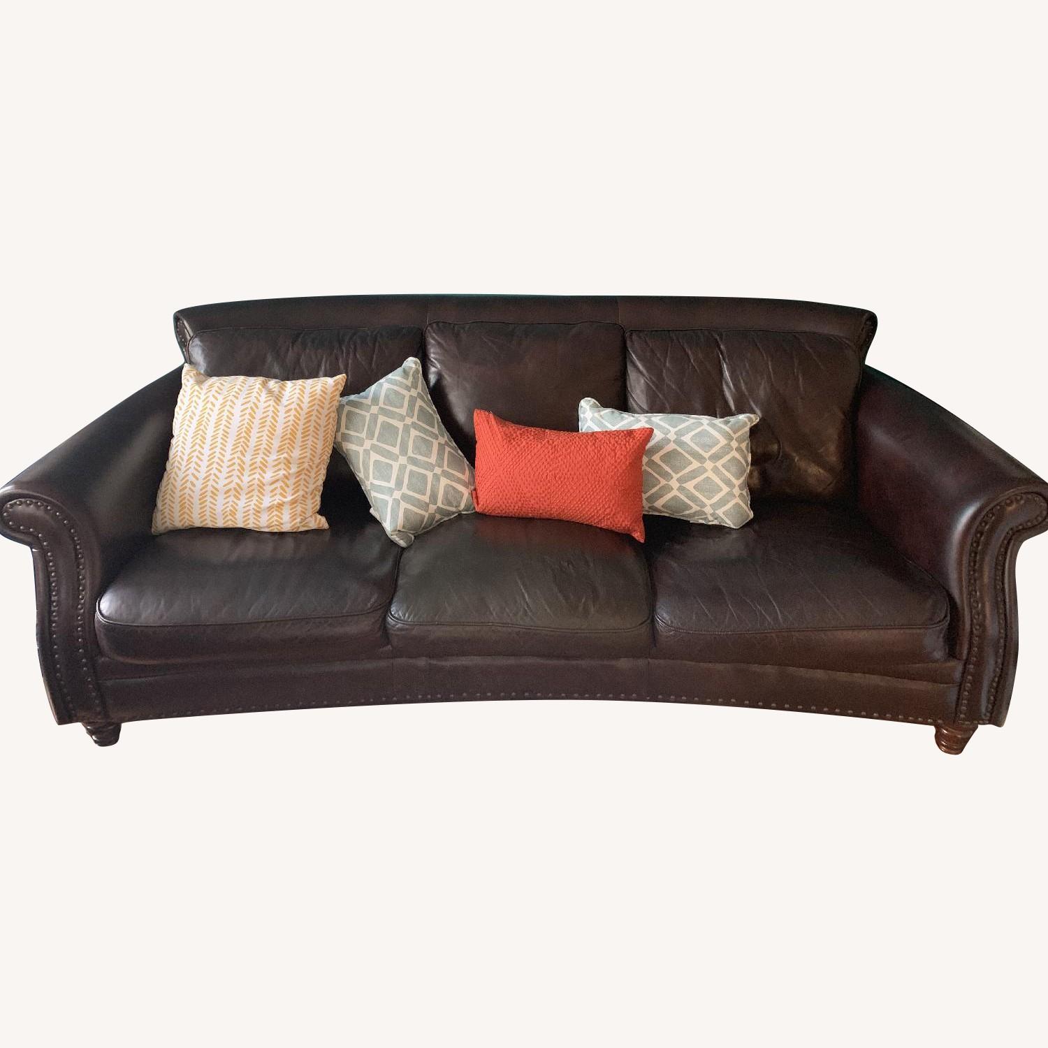 Macys Brown Leather Studded Sofa Matching Chair Aptdeco