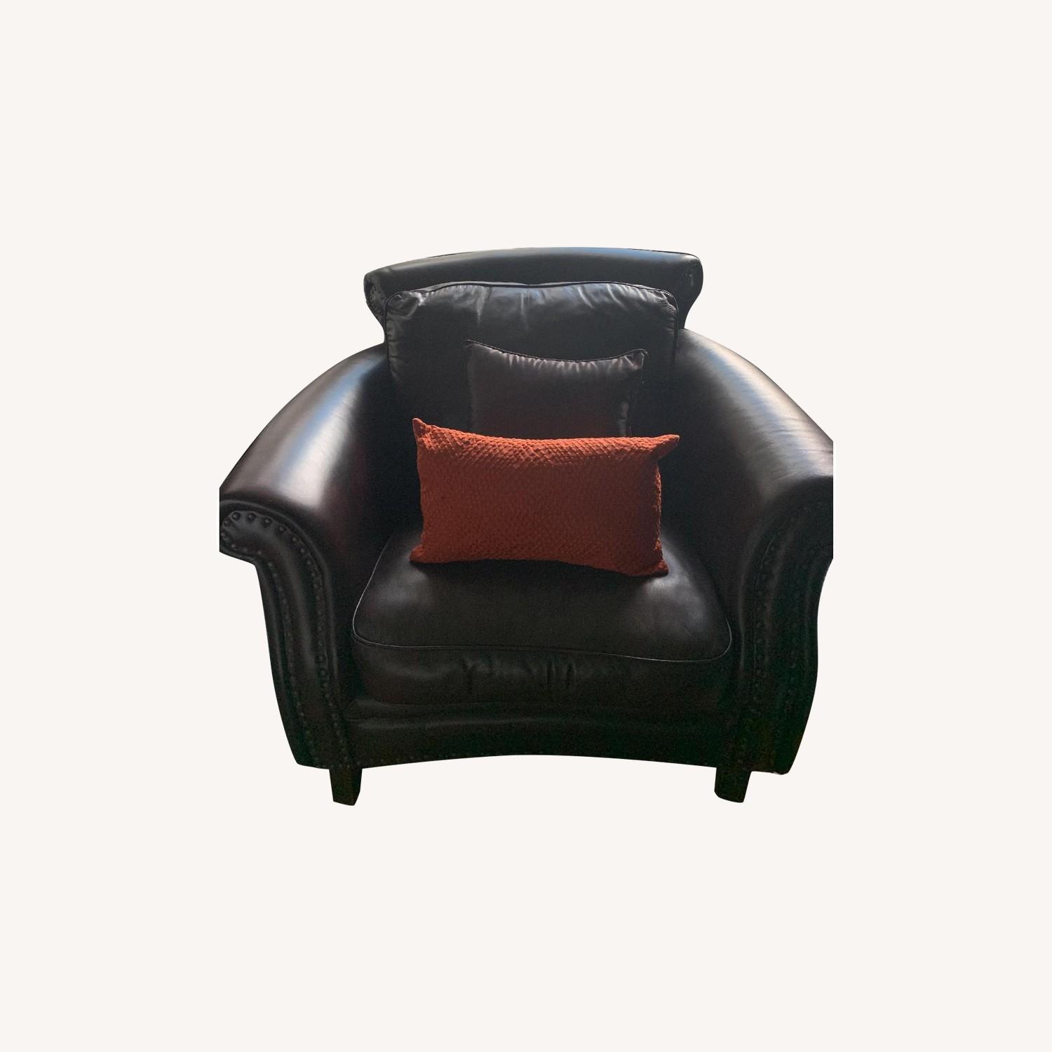 Macys Brown Leather Studded Sofa & Matching Chair - image-1