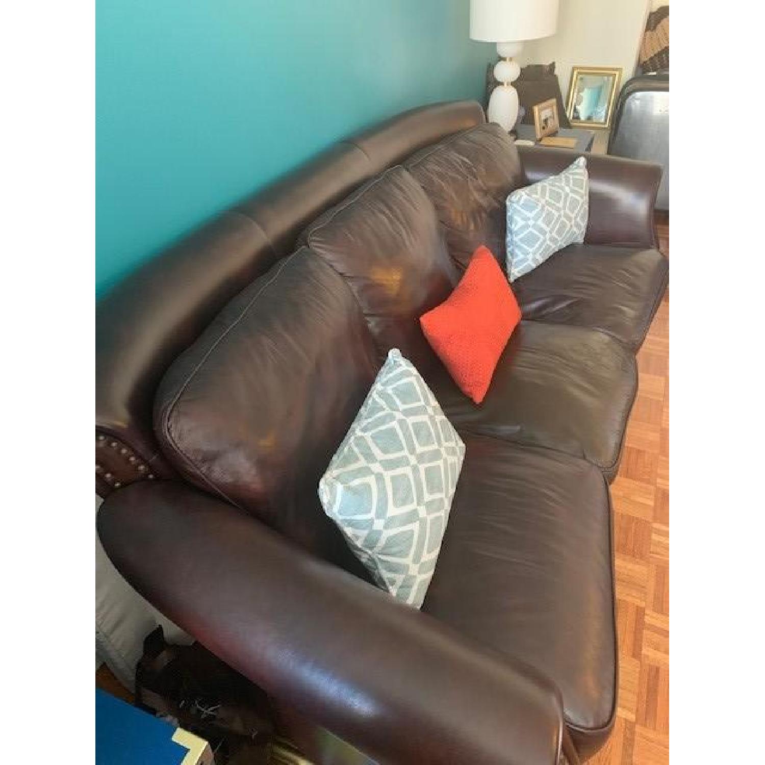 Macys Brown Leather Studded Sofa Matching Chair Aptdeco