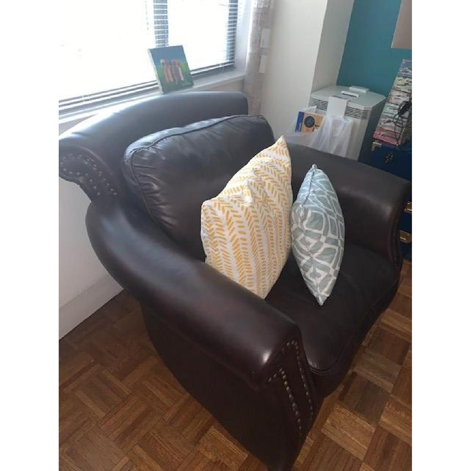 Macys Brown Leather Studded Sofa & Matching Chair - image-5