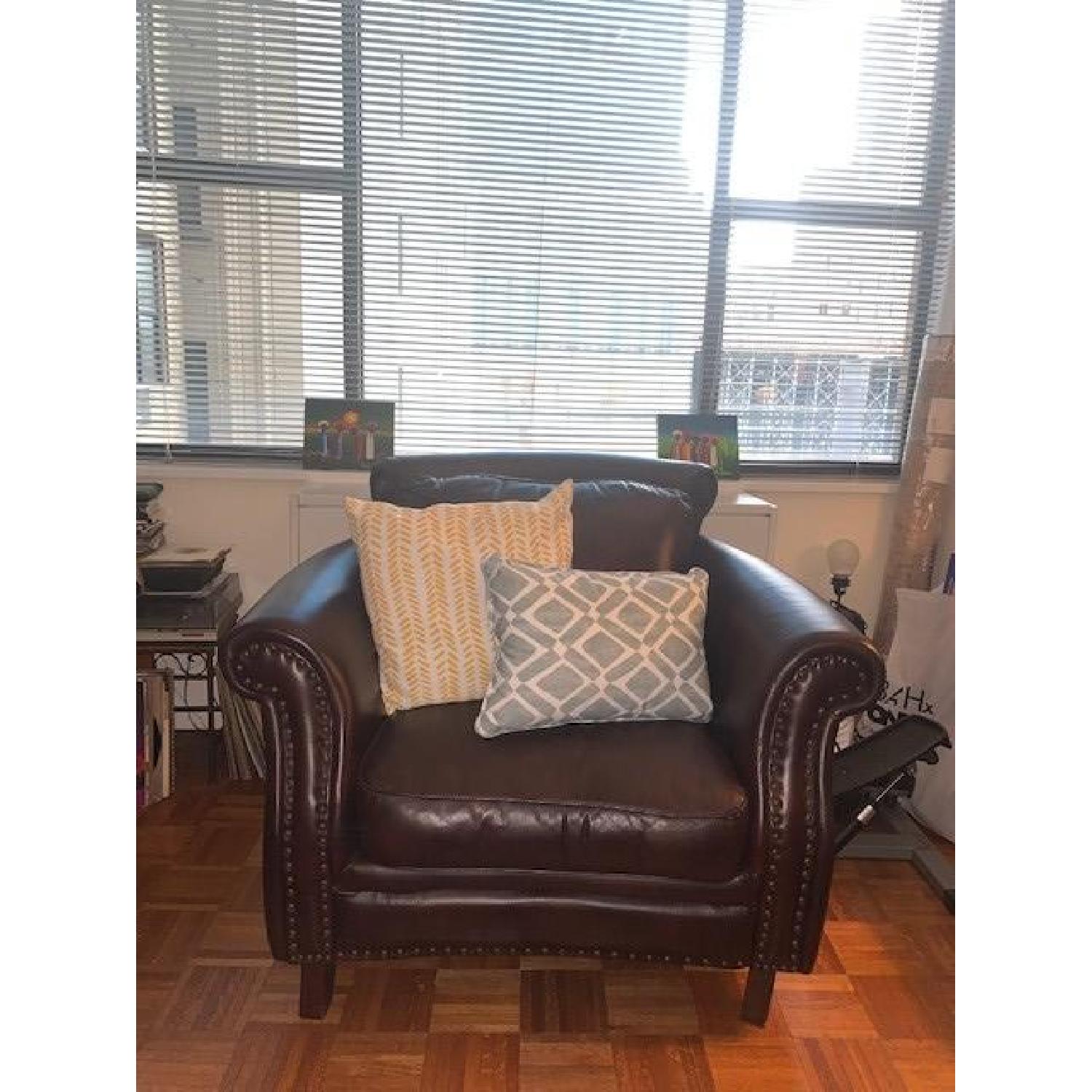 Macys Brown Leather Studded Sofa & Matching Chair - image-6