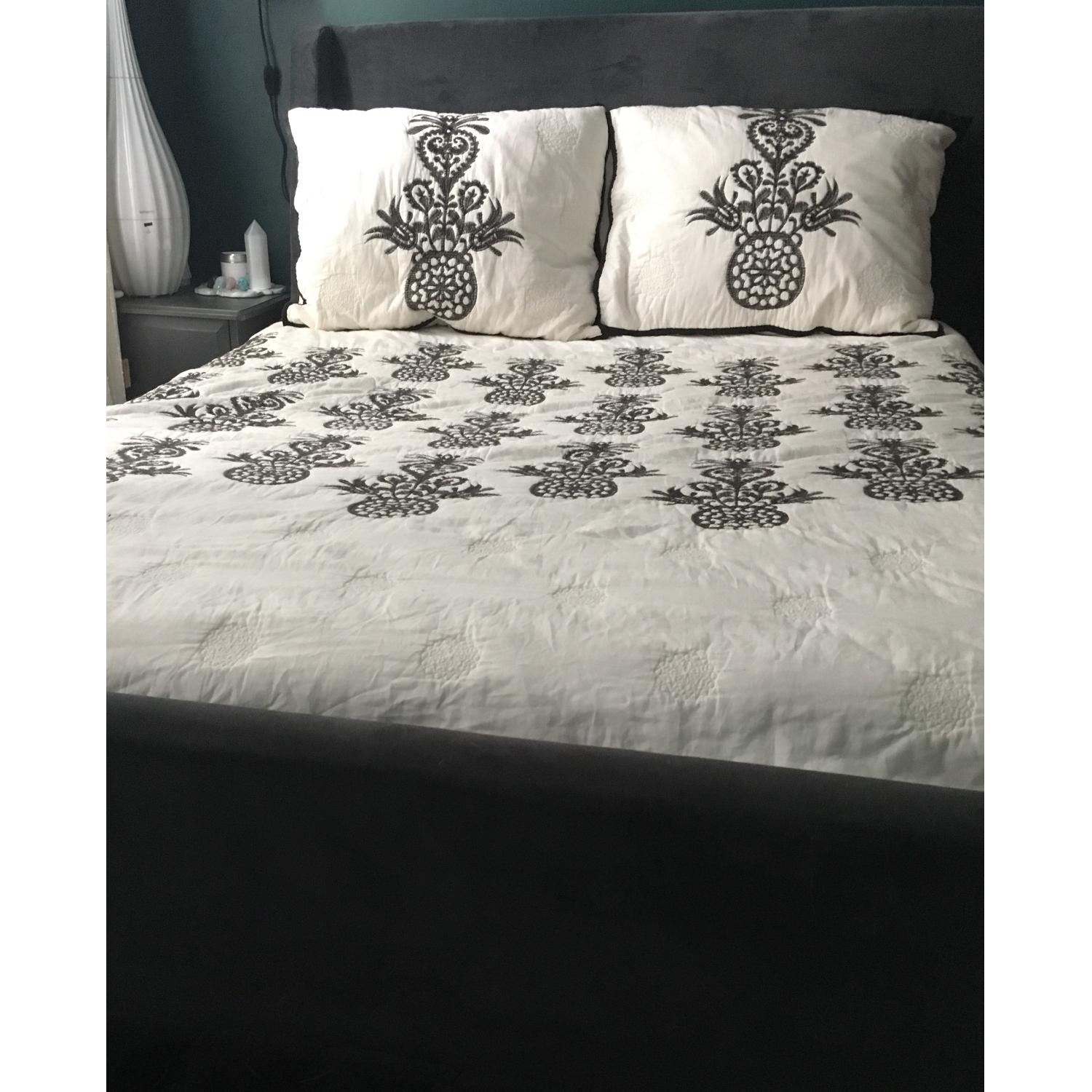 West Elm Velvet Upholstered Sleigh Bed - image-1