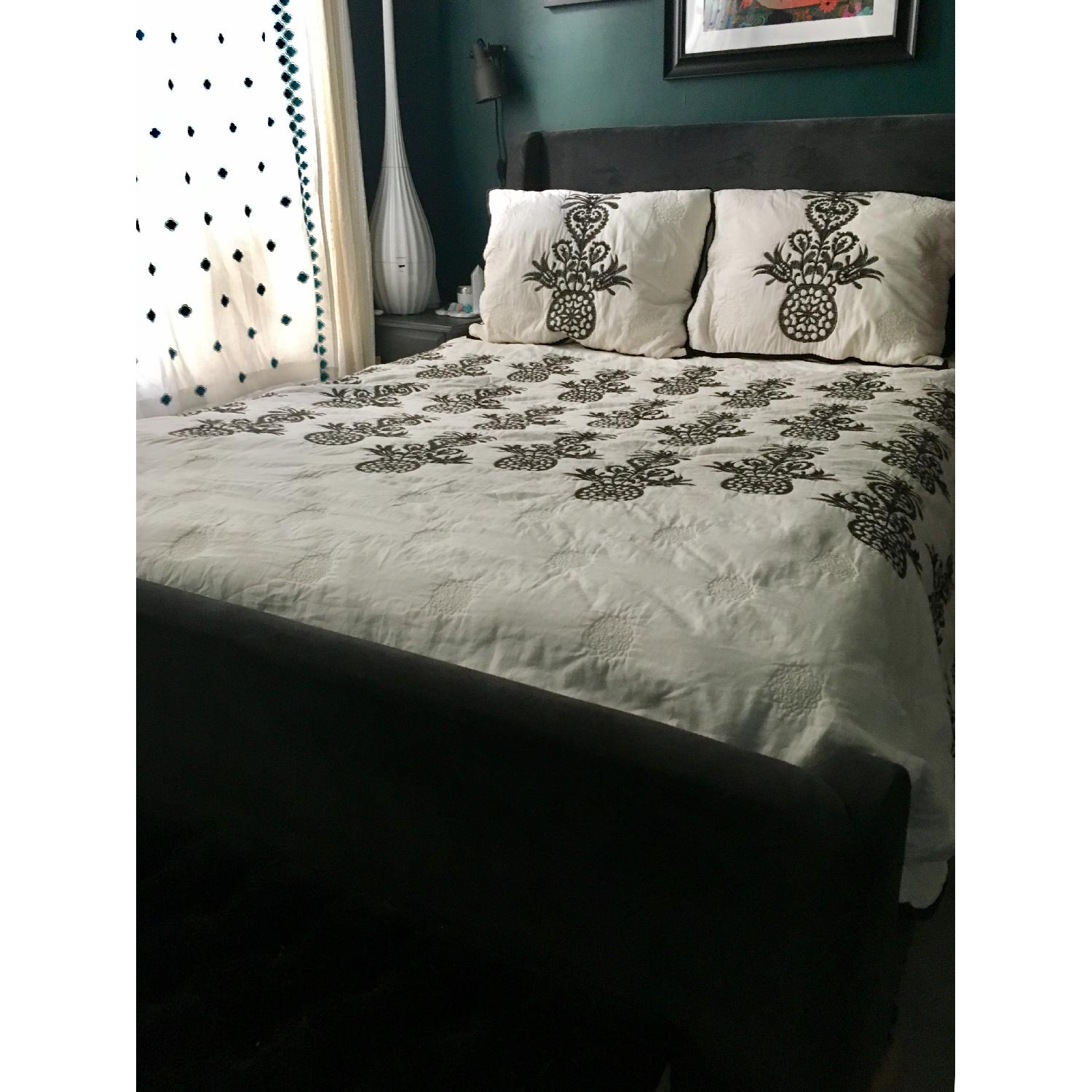 West Elm Velvet Upholstered Sleigh Bed - image-2