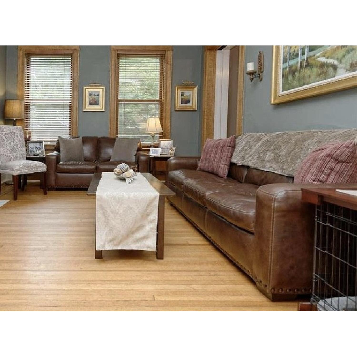 Simon Li Brown Leather Sofa - image-1