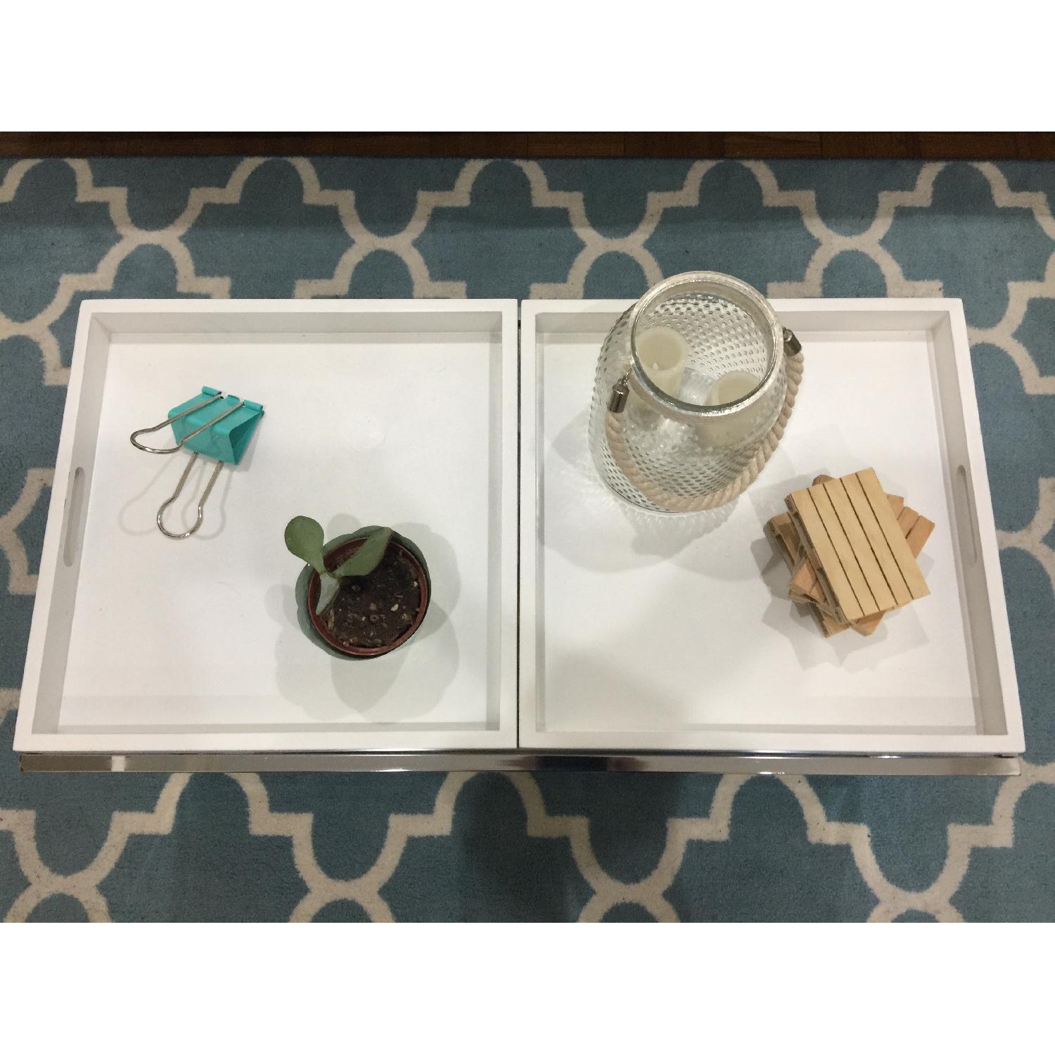 Metal & Glass Coffee Table w/ White Trays - image-2