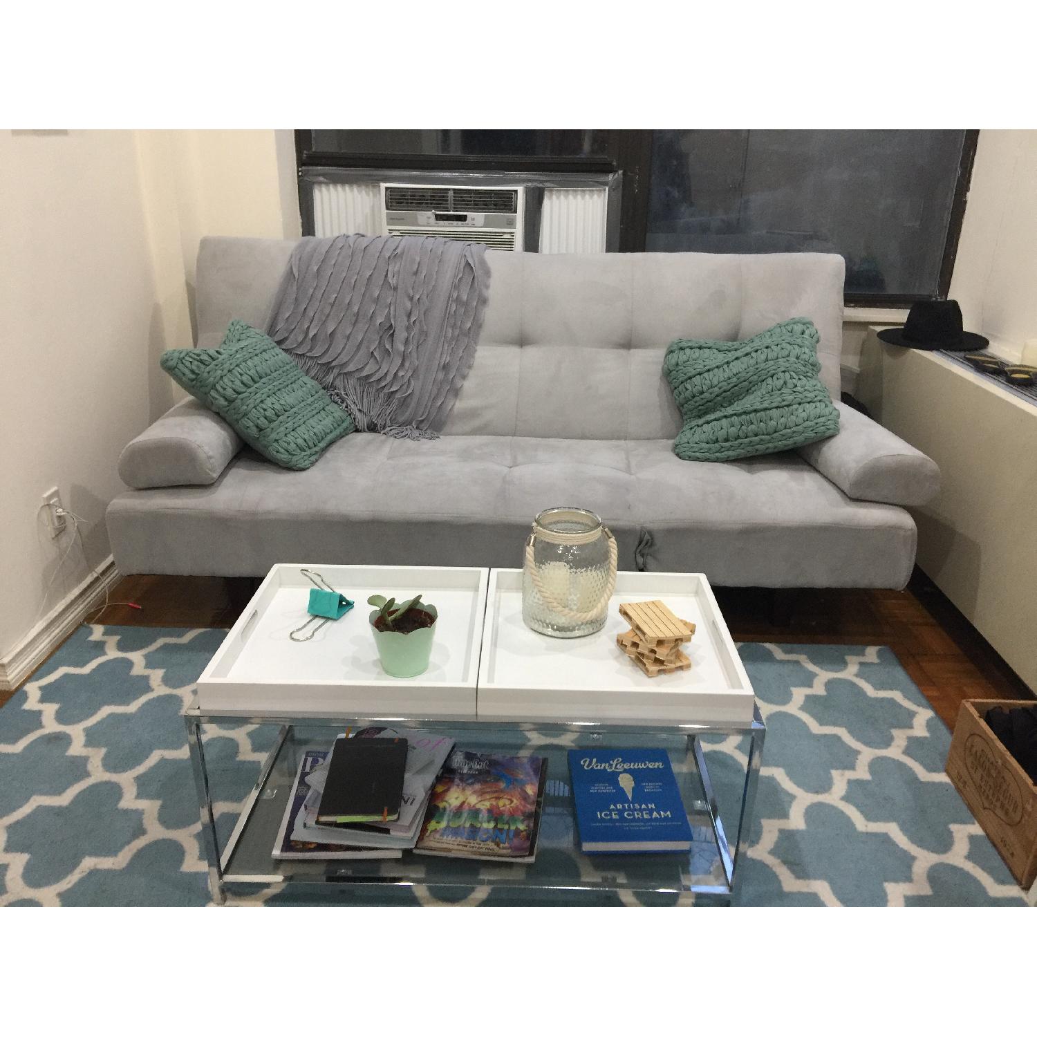 Metal & Glass Coffee Table w/ White Trays - image-3
