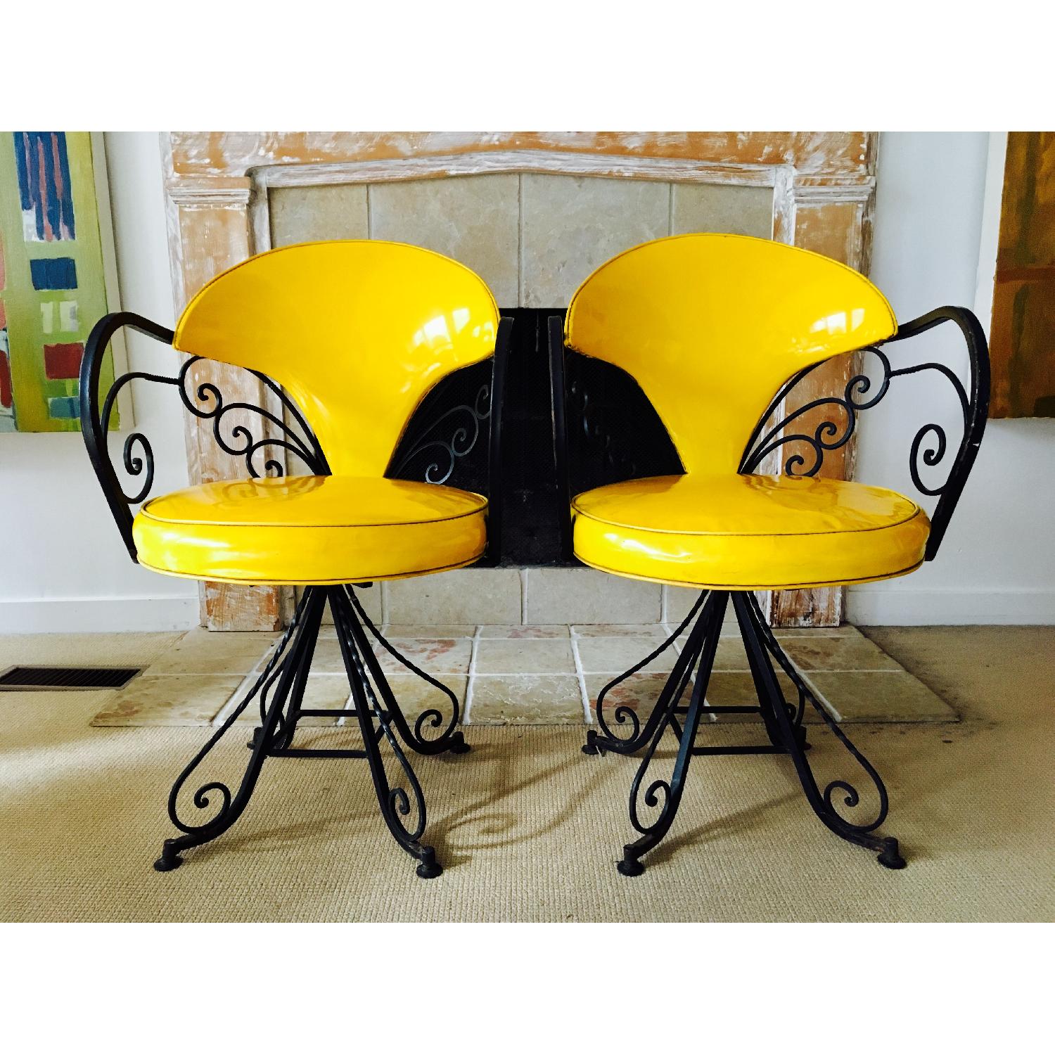 Vintage Hollywood Regency Swivel Chairs in Yellow - image-1