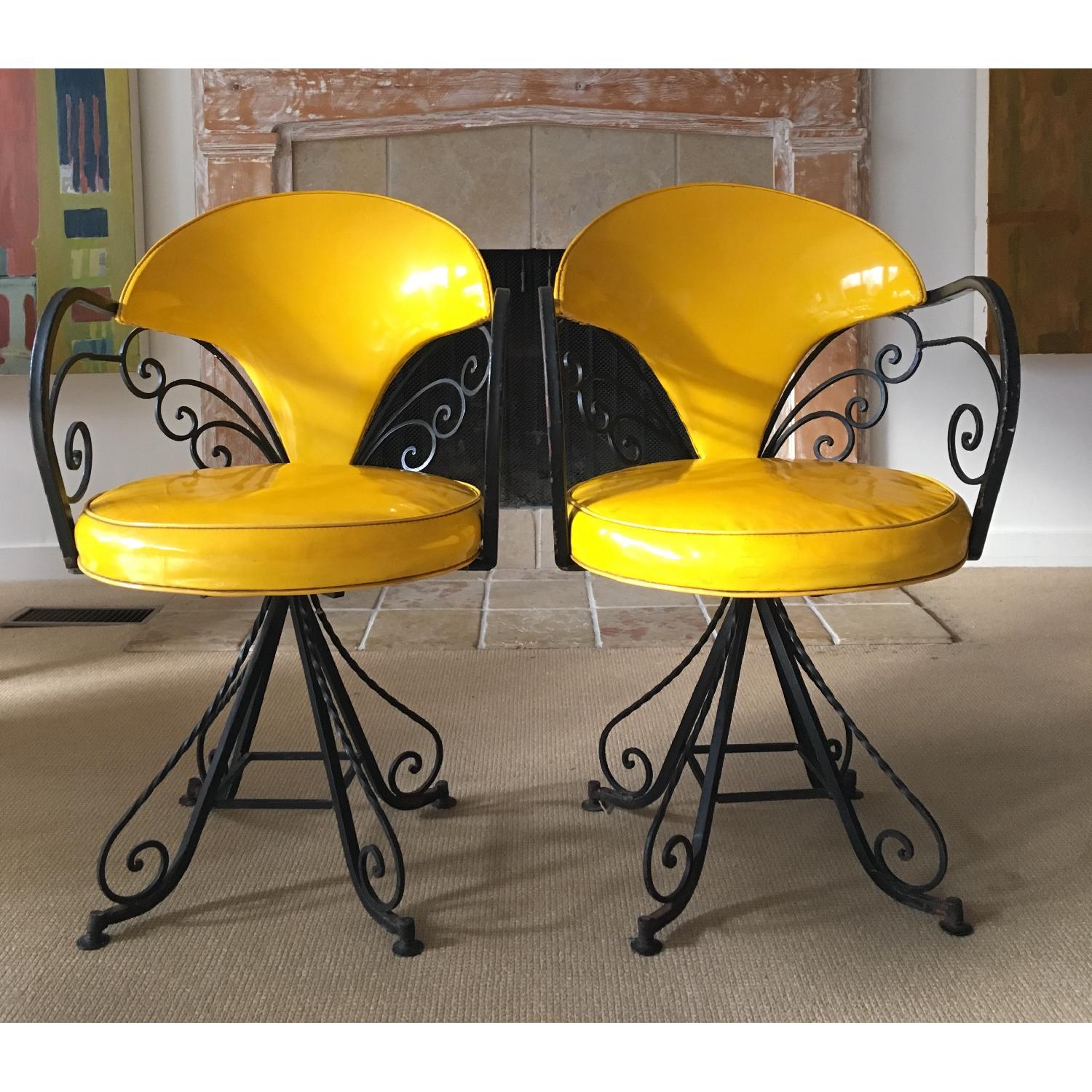 Vintage Hollywood Regency Swivel Chairs in Yellow - image-2