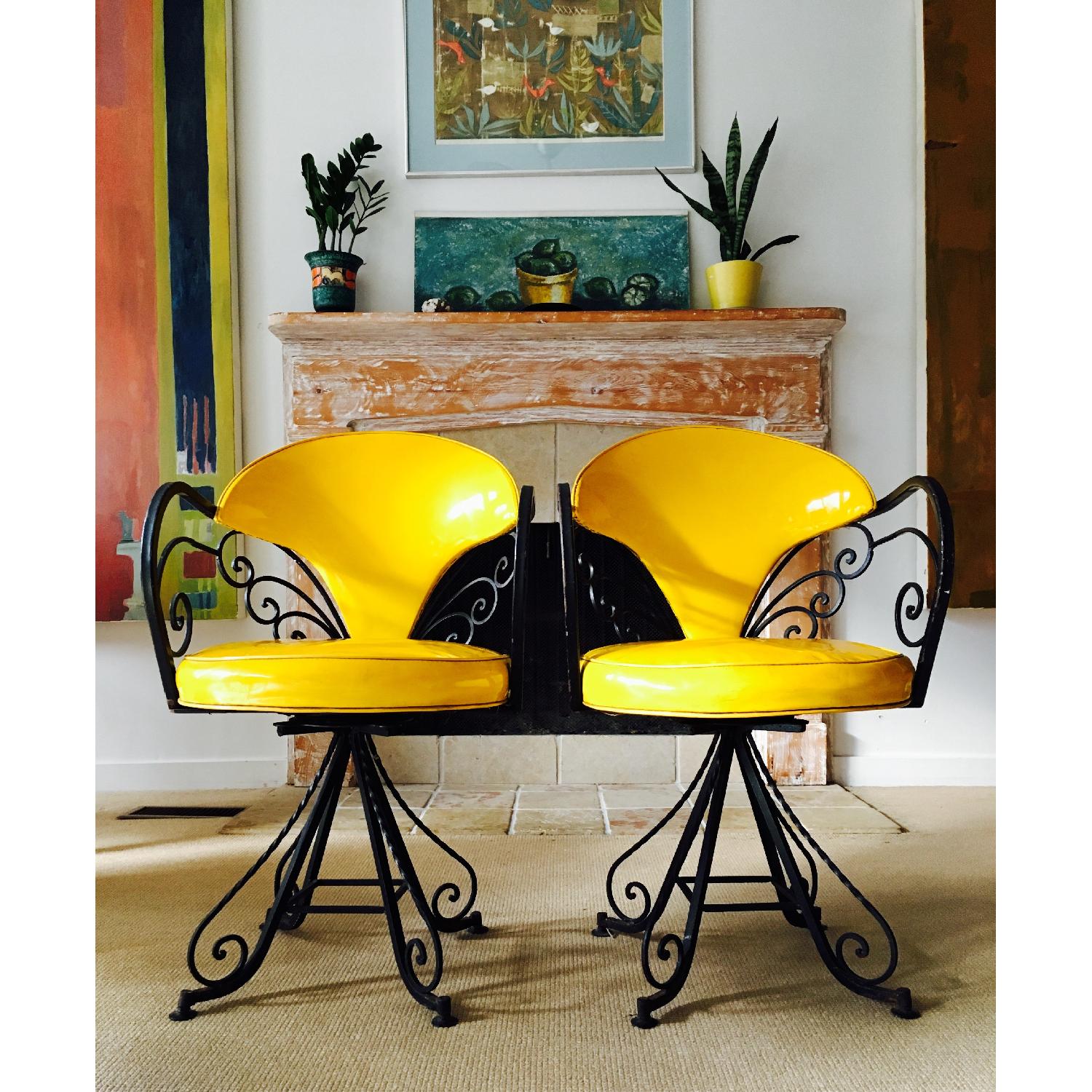 Vintage Hollywood Regency Swivel Chairs in Yellow - image-3
