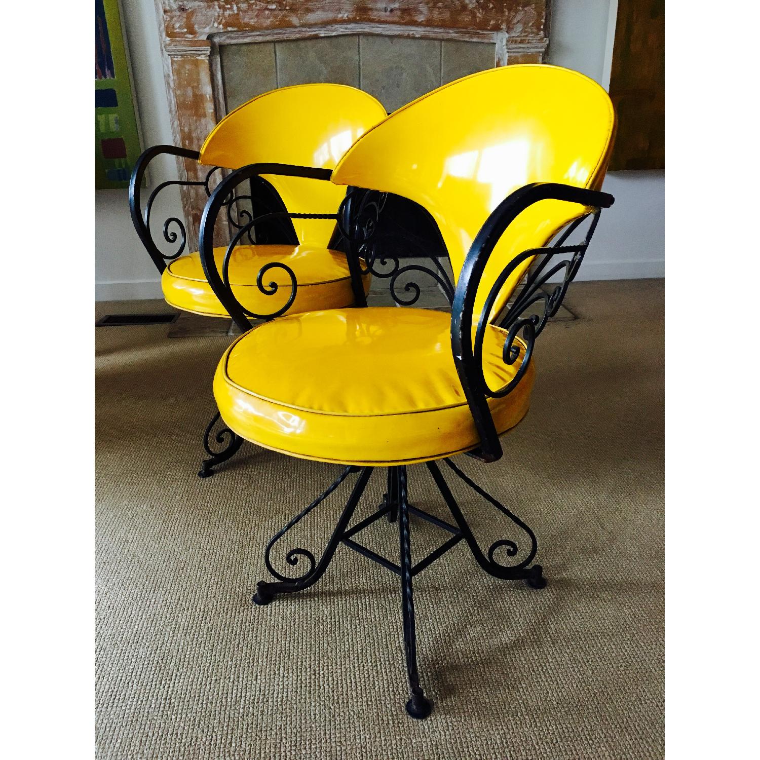 Vintage Hollywood Regency Swivel Chairs in Yellow - image-4