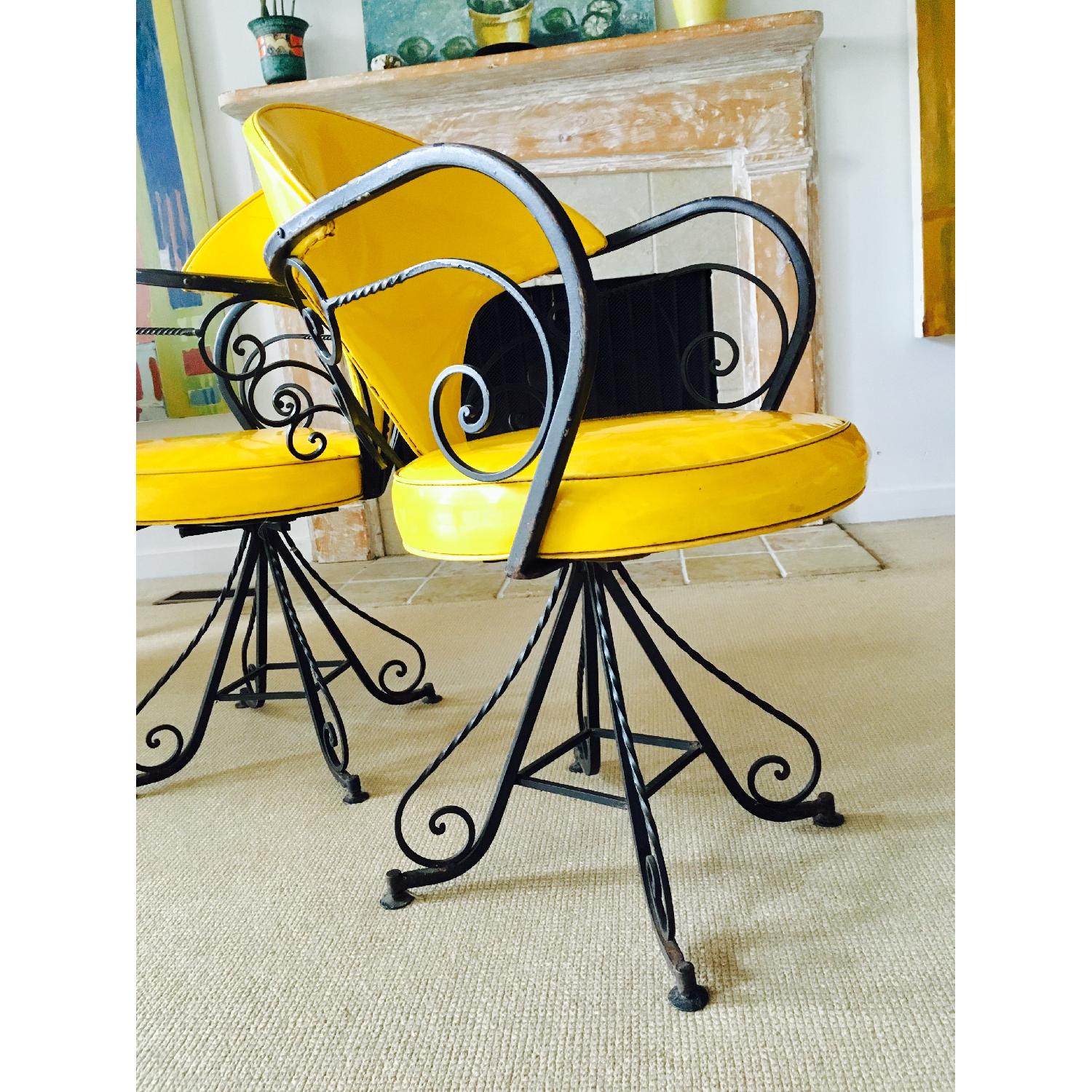 Vintage Hollywood Regency Swivel Chairs in Yellow - image-6