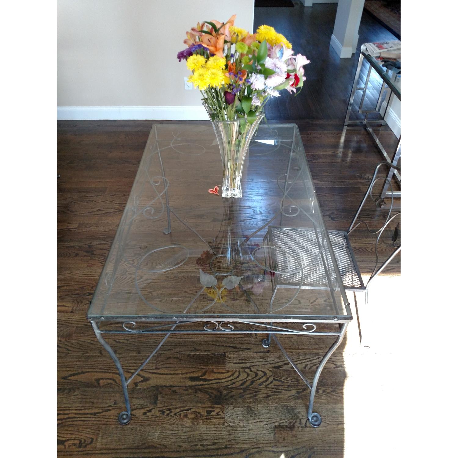 Vintage Ornate Wrought Iron & Glass Table w/ 4 Chairs AptDeco