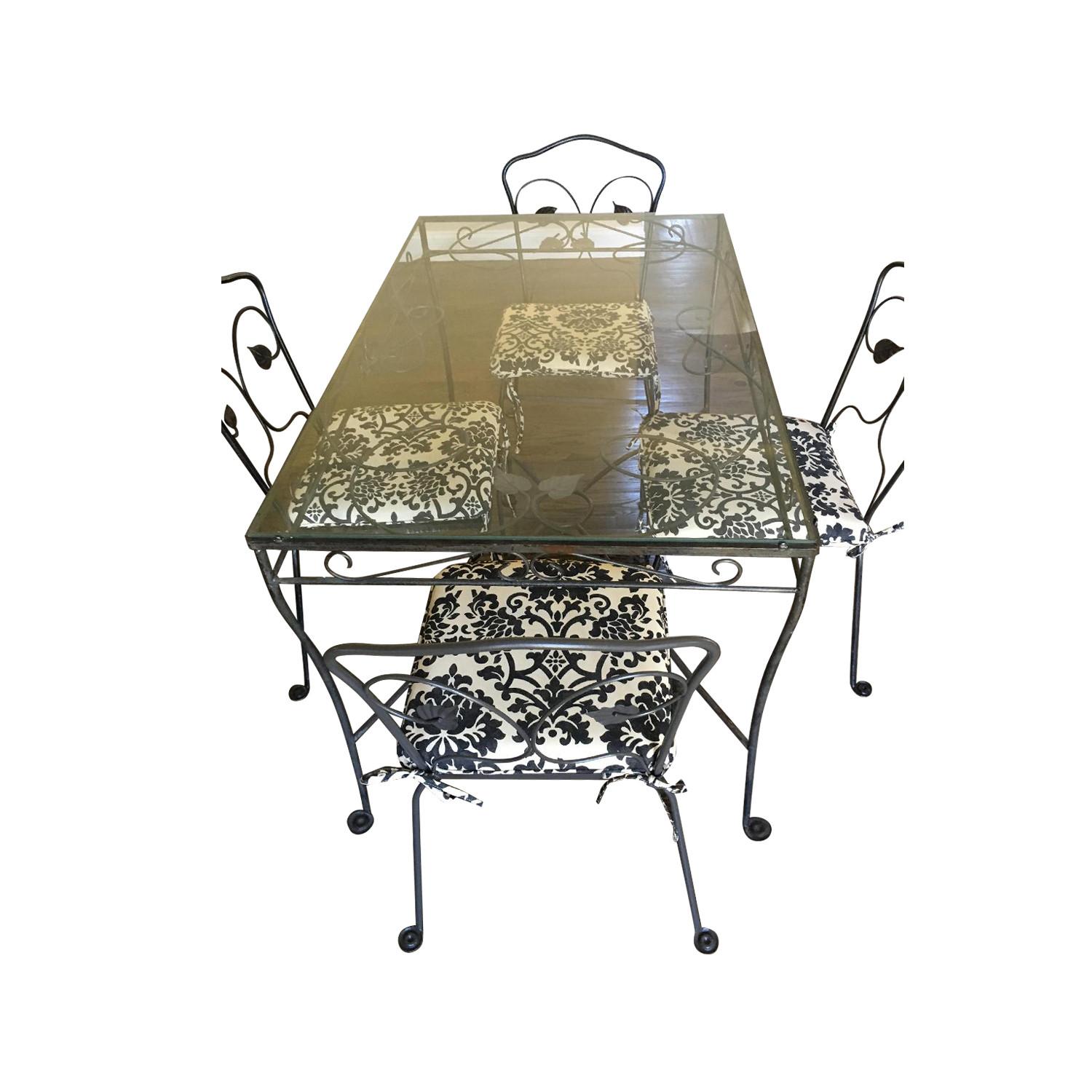 Vintage Ornate Wrought Iron & Glass Table w/ 4 Chairs AptDeco