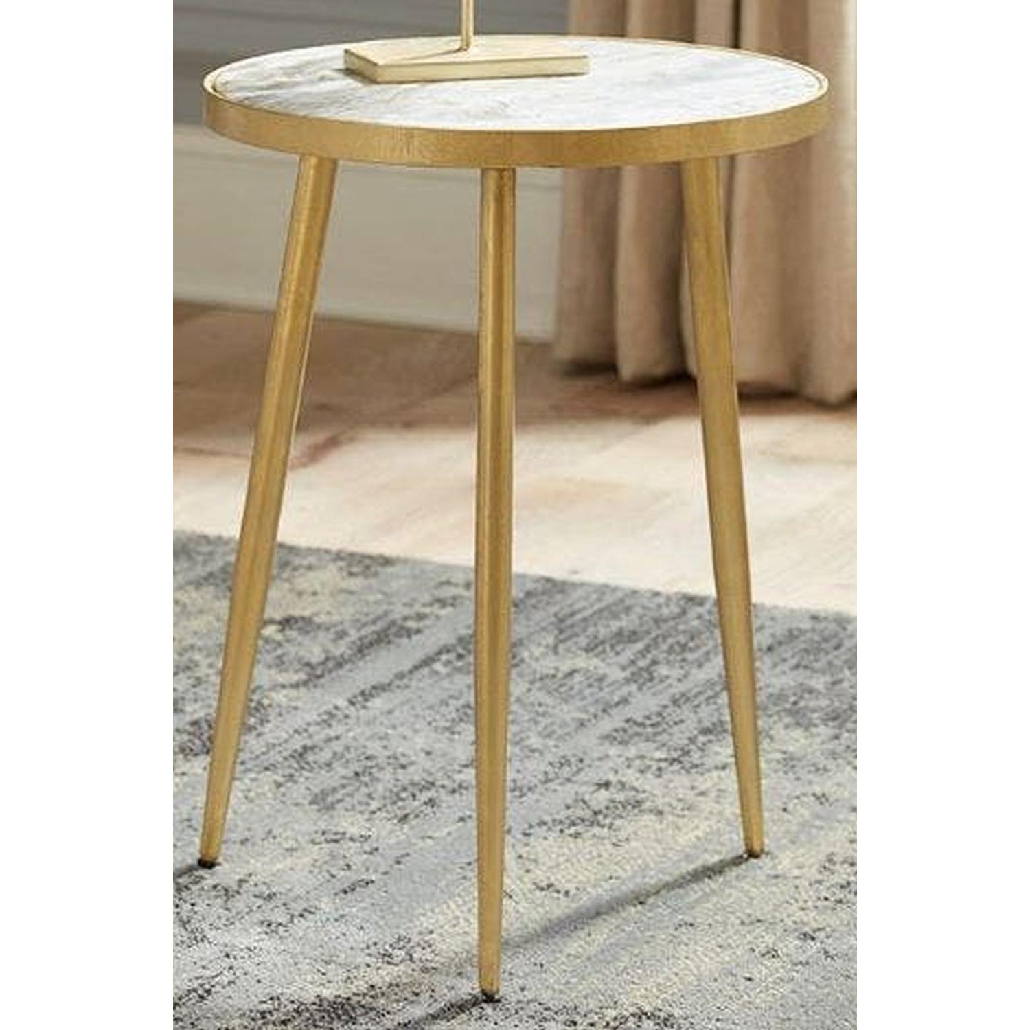 Round Accent Table w/ White Marble Top & Gold Legs AptDeco